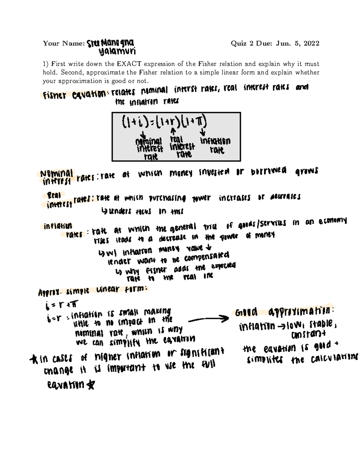 Quiz+2 - quiz - Your Name: Quiz 2 Due: Jun. 5, 2022 1) First write down ...
