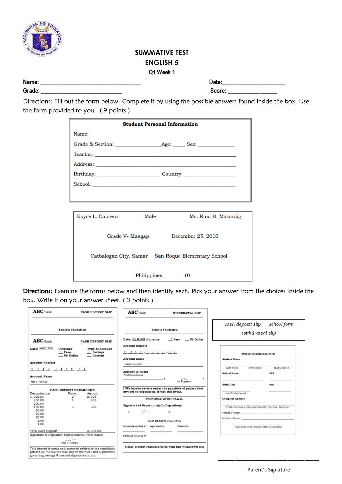 Summative Test In English 5 Q1 Week 1 - SUMMATIVE TEST ENGLISH 5 Q1 ...