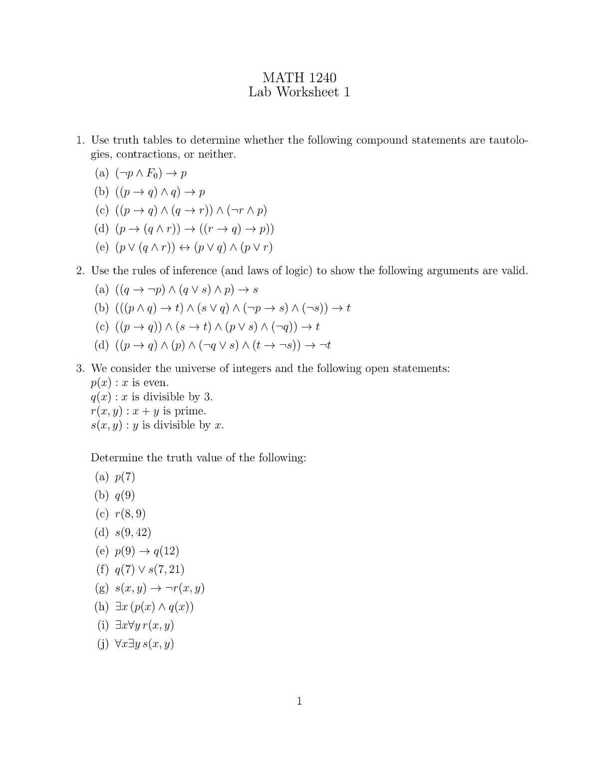 Worksheet 1questions Math1240 U Of M Studocu