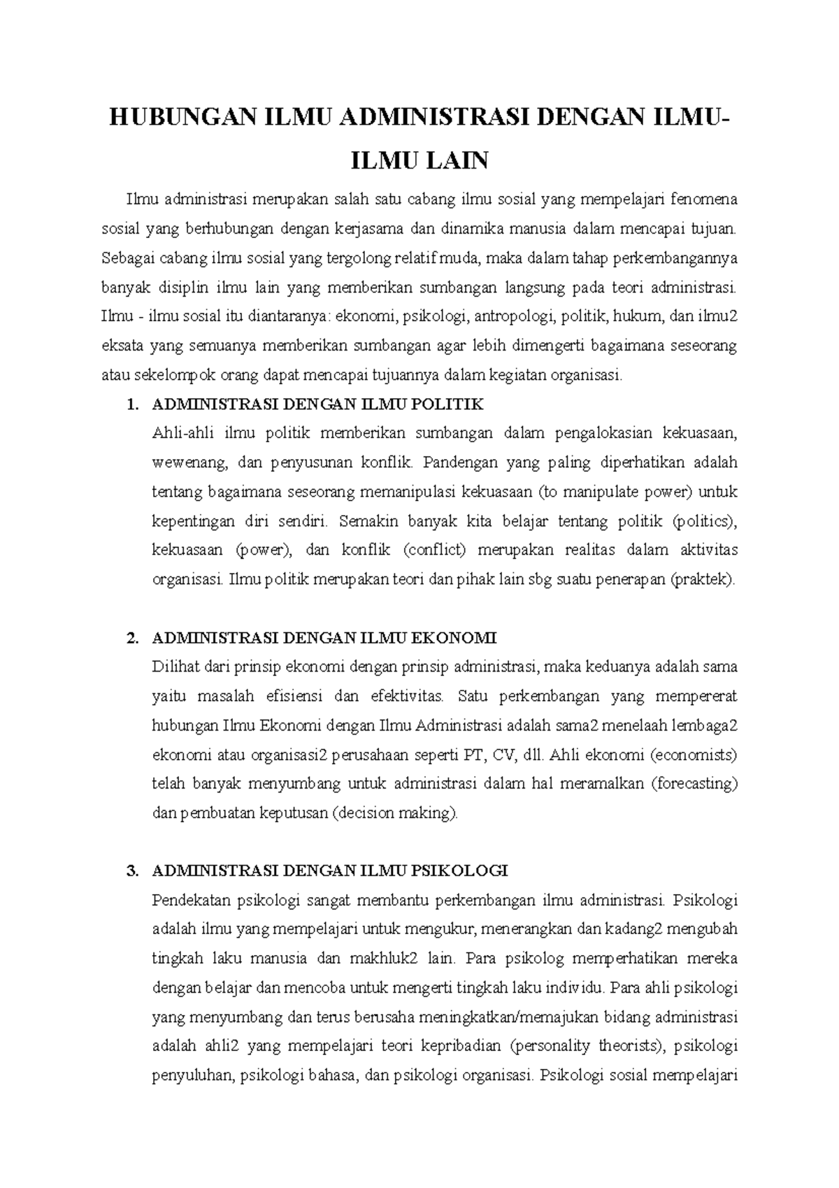 Rangkuman Materi Hubungan ILMU Administrasi Dengan ILMU - HUBUNGAN ILMU ...