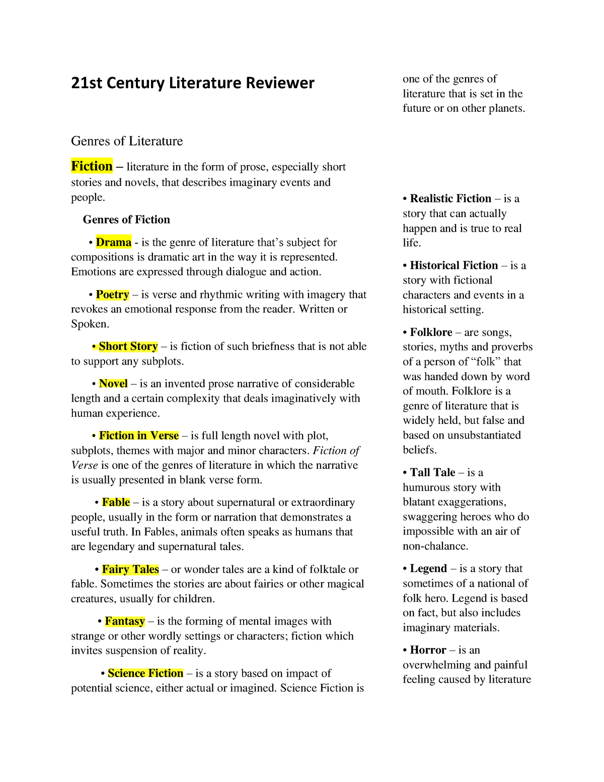 21st century literature reviewer with answer key