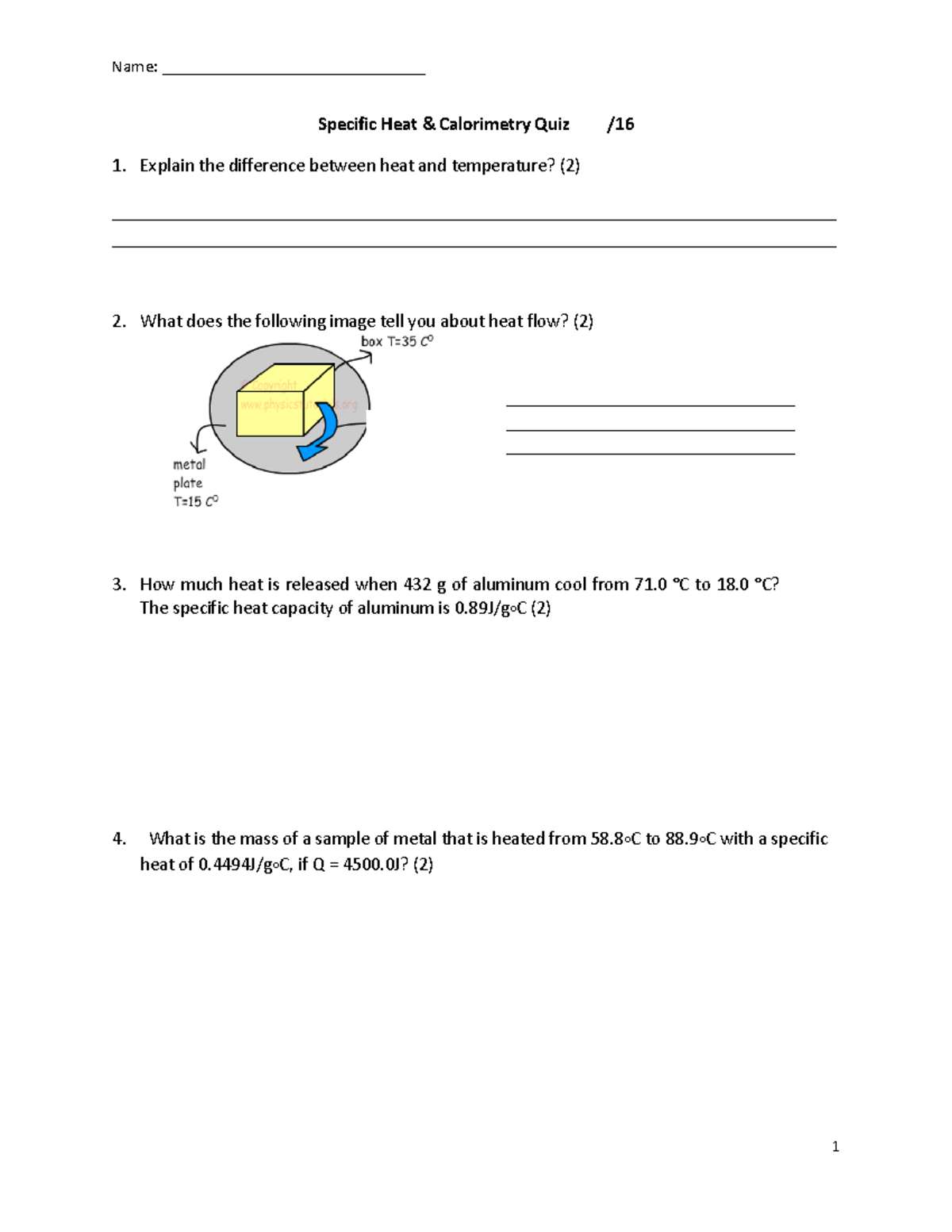 06Heat transfer Quiz test Name