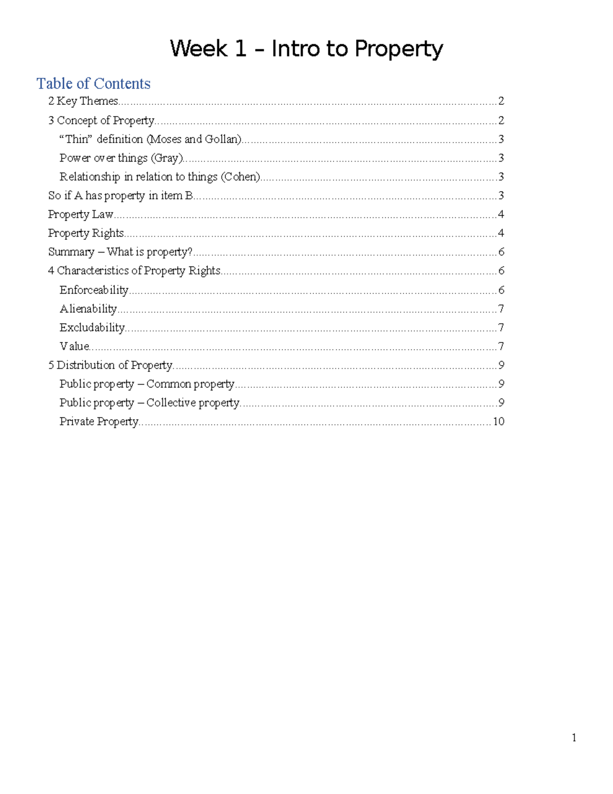 Week 1 - Introduction to Ppty - Week 1 – Intro to Property 2 Key - Studocu