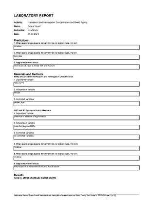 Pp lab report cardiac - LABORATORY REPORT Activity: Effect of Exercise ...