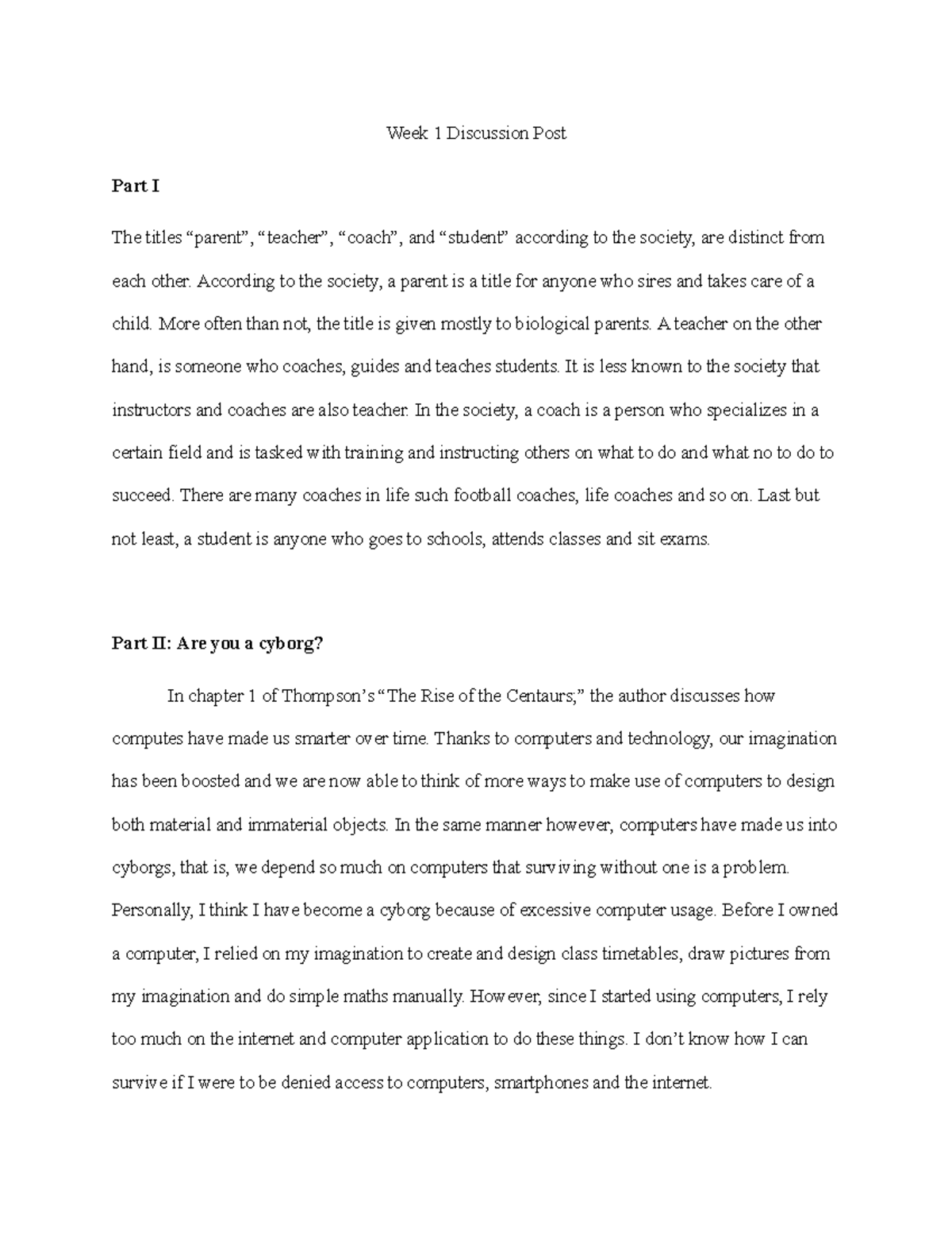 Week 1 Discussion Post Week 1 Discussion Post Part I The Titles