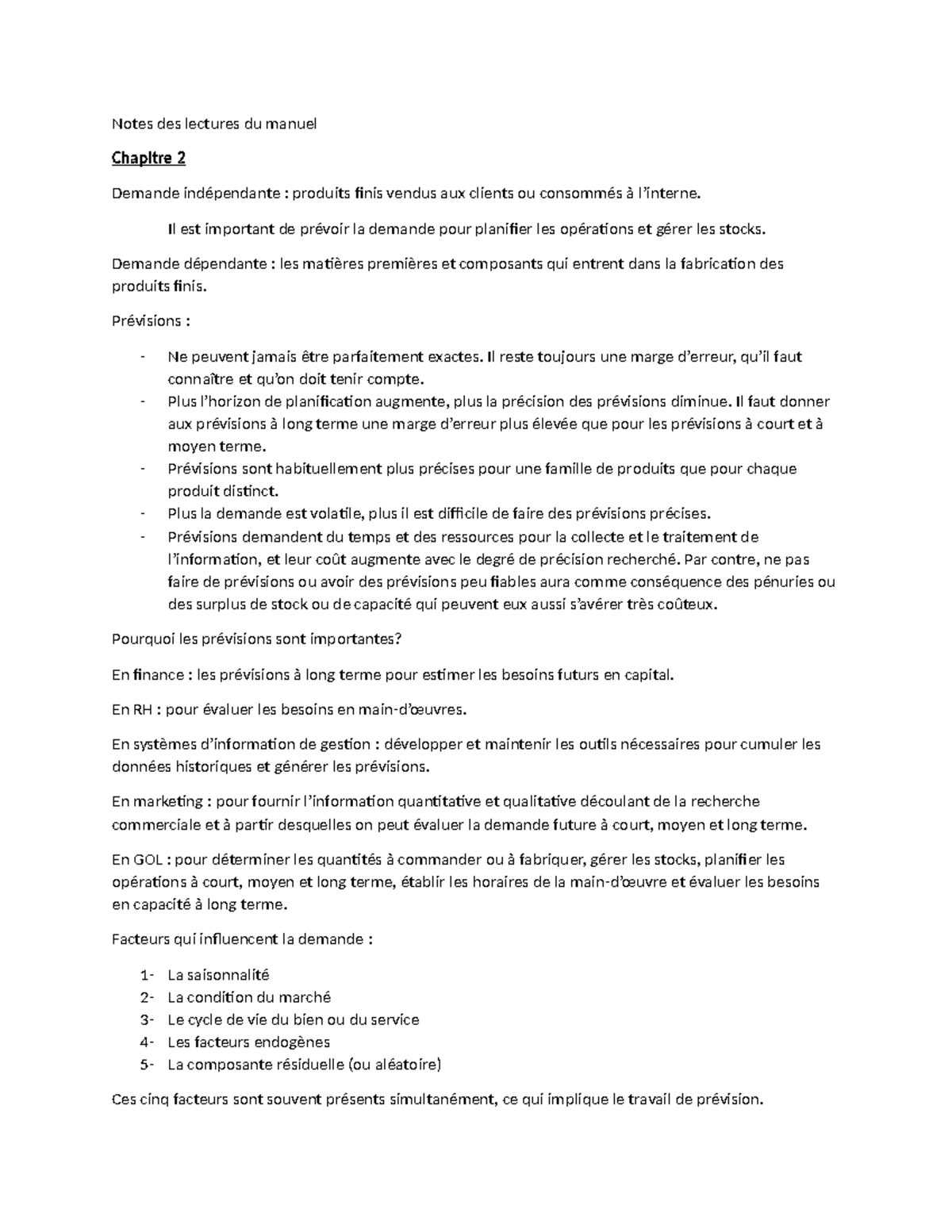 Ndc manuel - Notes des lectures du manuel Chapitre 2 Demande ...