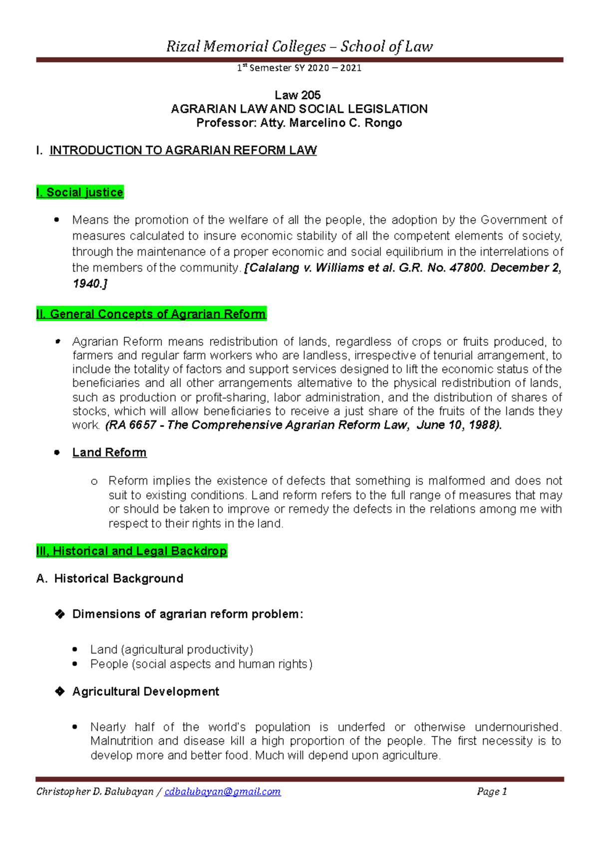 1. Intro To Agra Reform Law - 1 St Semester SY 2020 – 2021 Law 205 ...