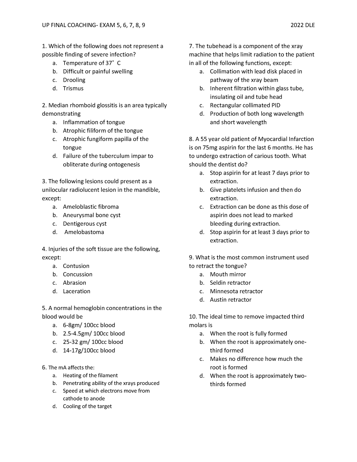 Final Coaching EXAM 5-9 - Which of the following does not represent a ...