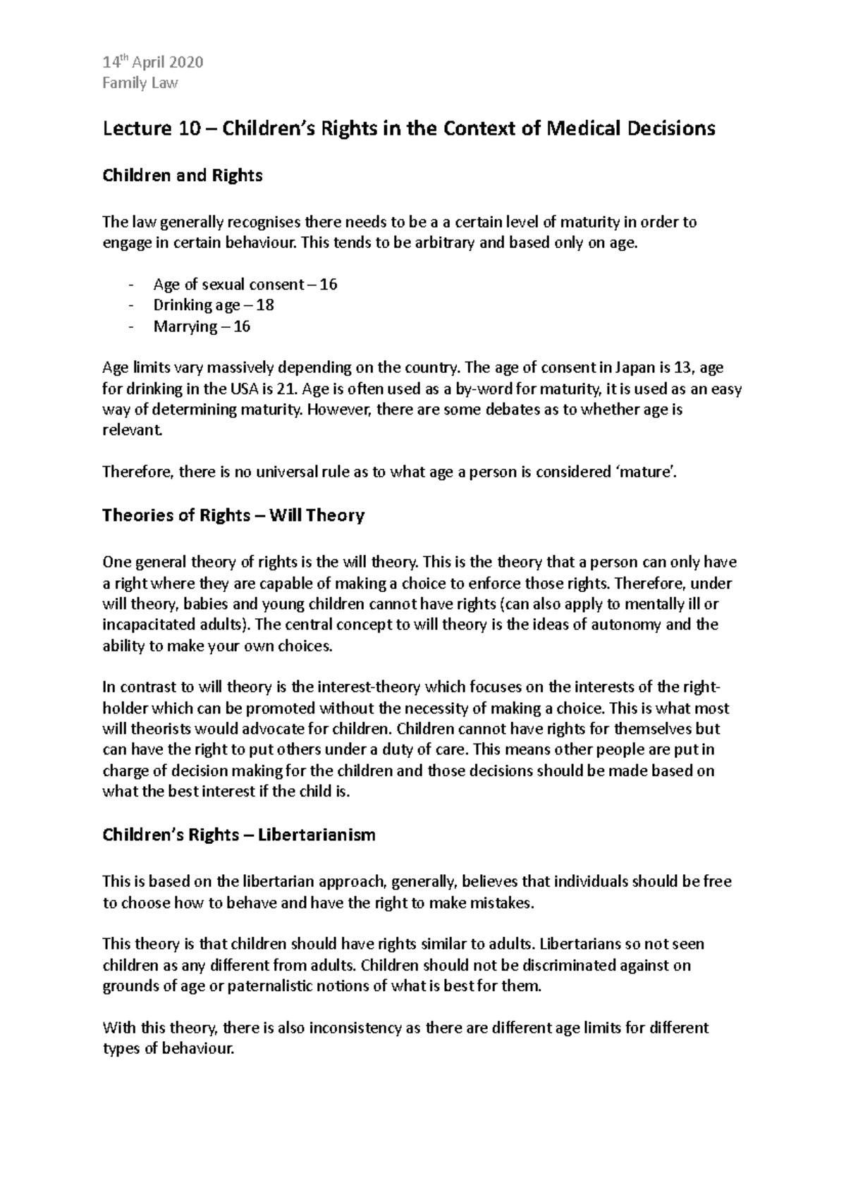 L10 Medical Childrens Rights Family Law Lecture 10 Children’s