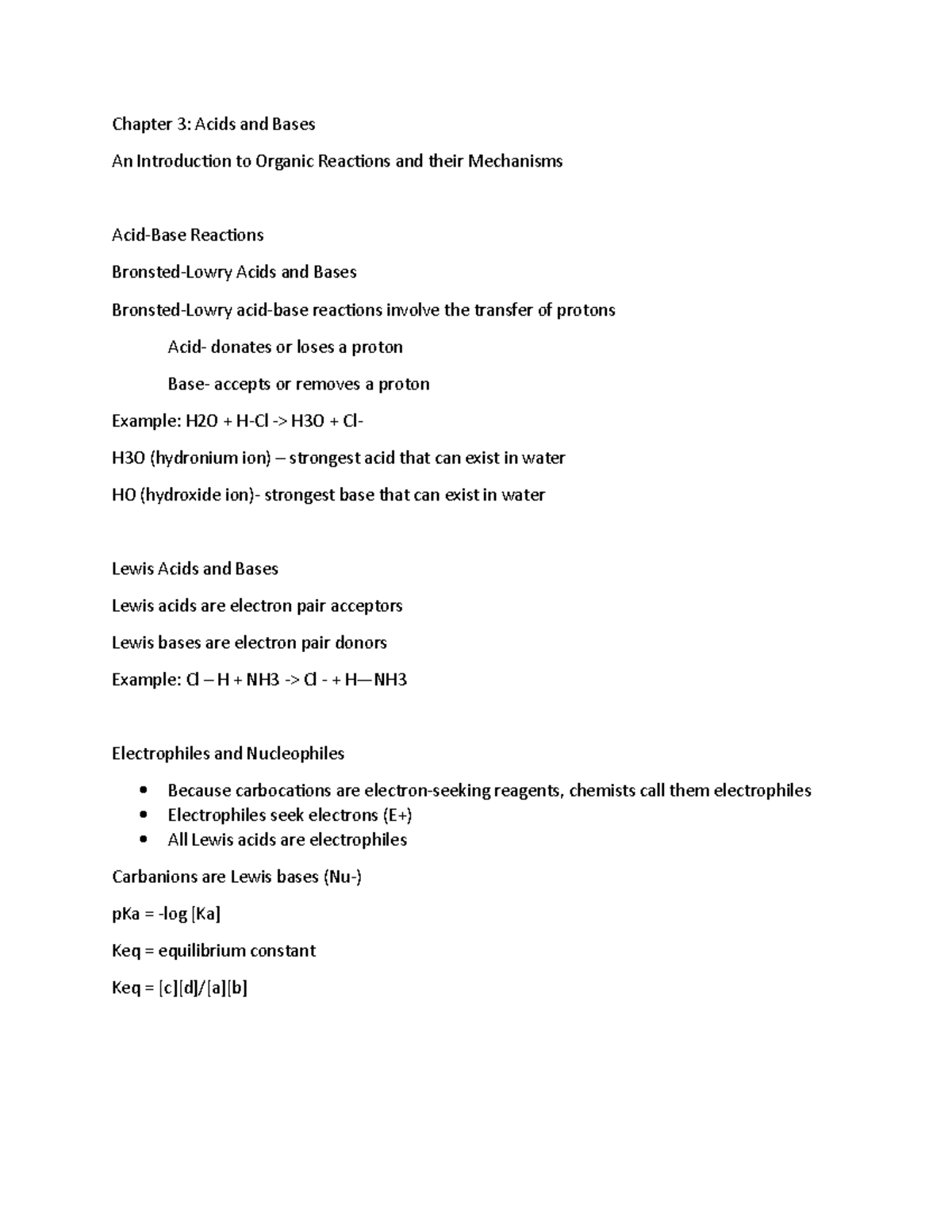 Chapter 3 - Lecture Notes 3 - Chapter 3: Acids And Bases An ...