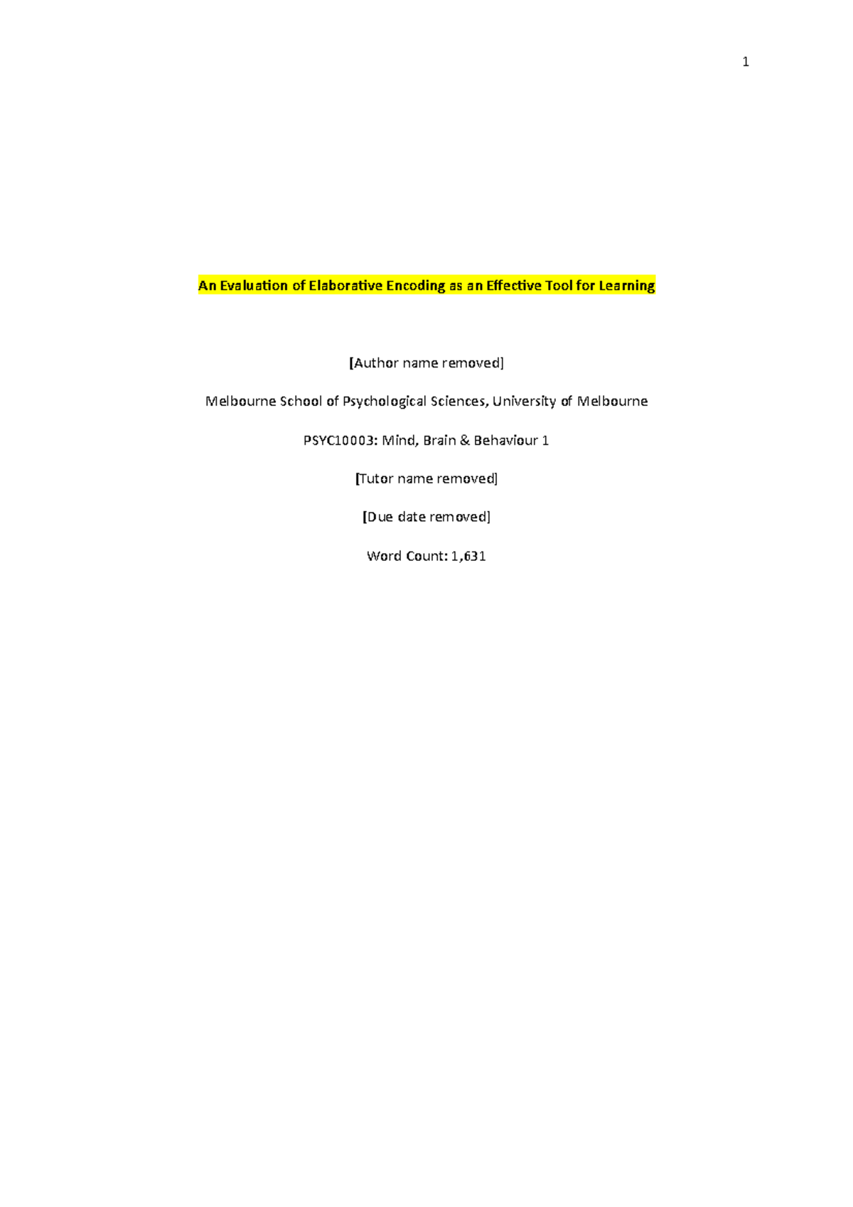 MBB1 Sample Essay 1 - An Evaluation of Elaborative Encoding as an ...