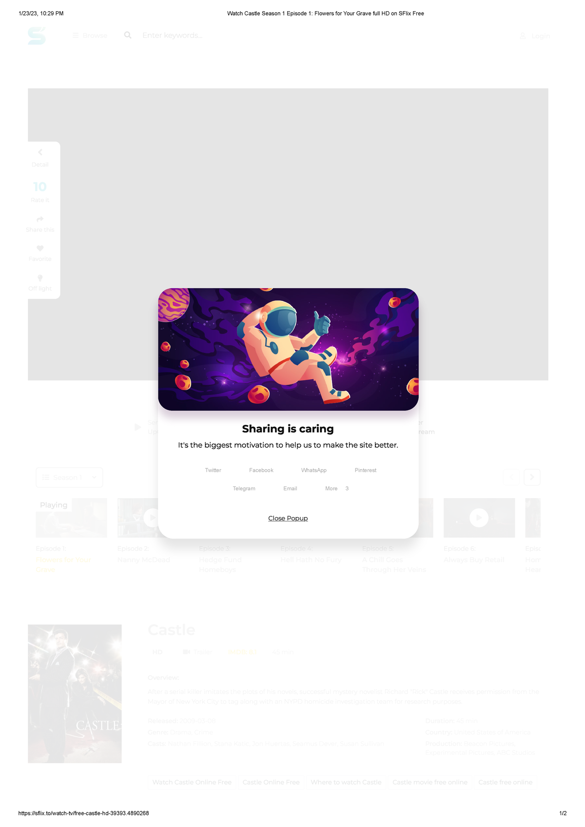 Watch Castle Season 1 Episode 1 Flowers for Your Grave full HD on SFlix