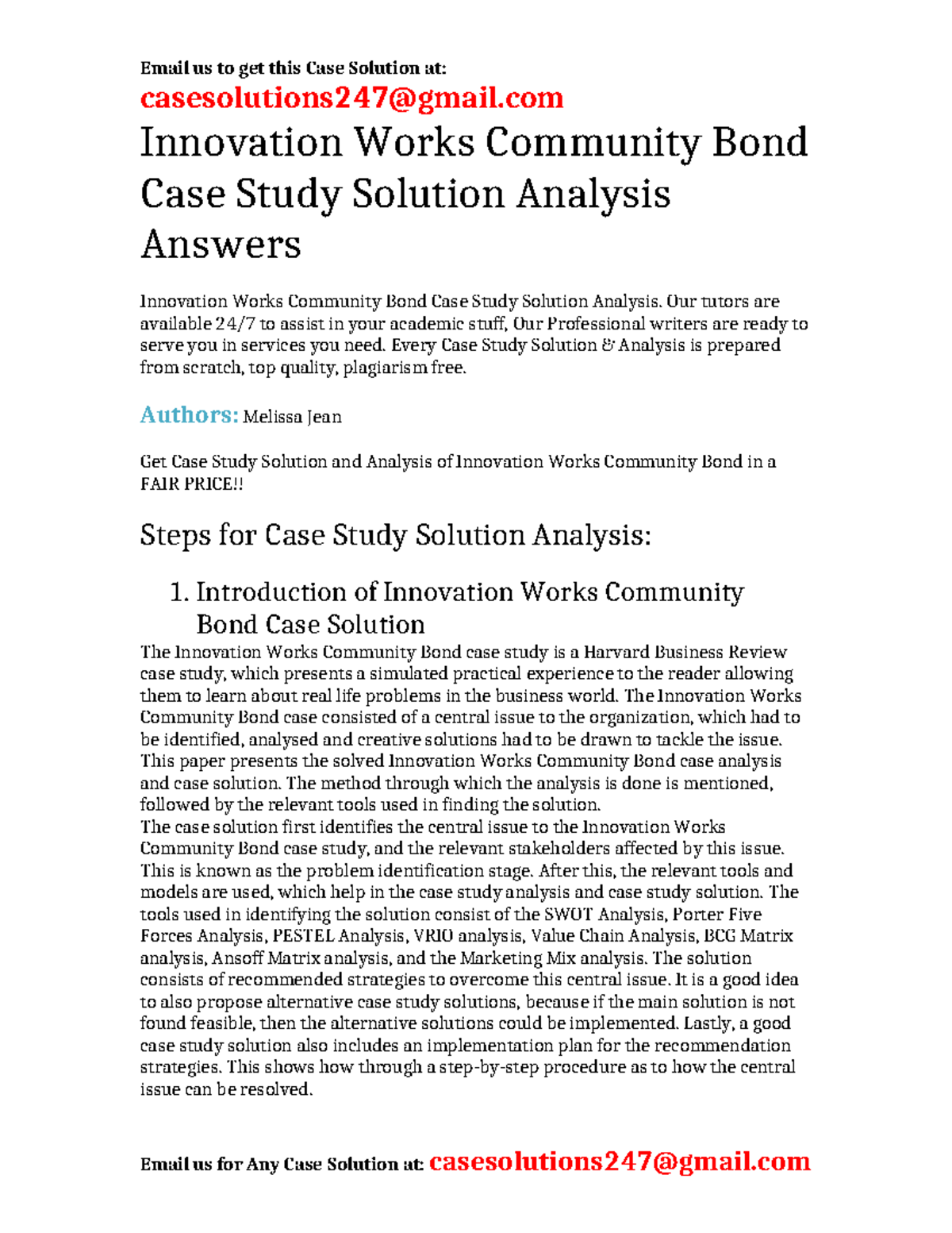 Case Solution Innovation Works Community Bond - casesolutions247@gmail ...