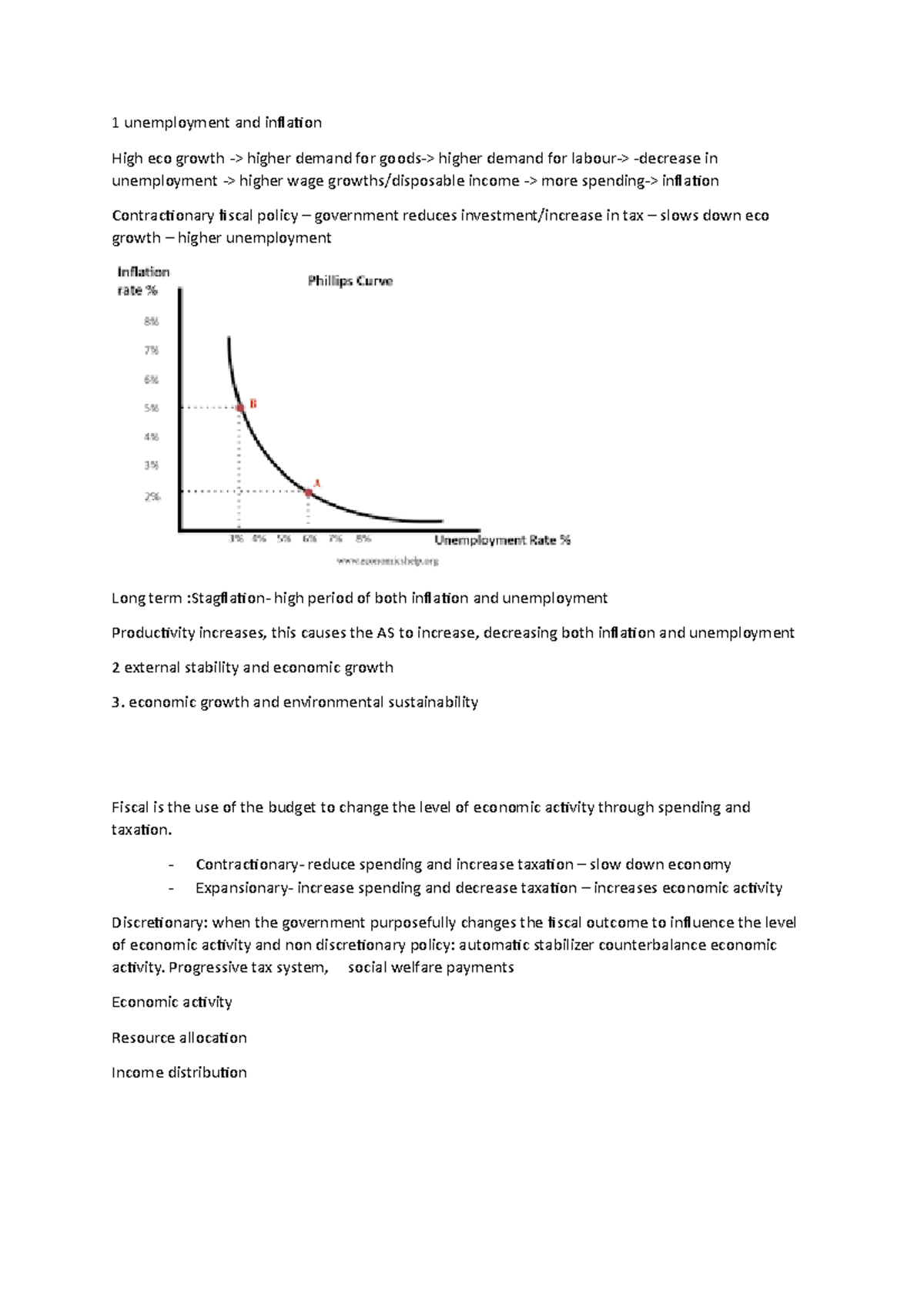 Topic 4 - Summary notes - 1 unemployment and inflation High eco growth ...