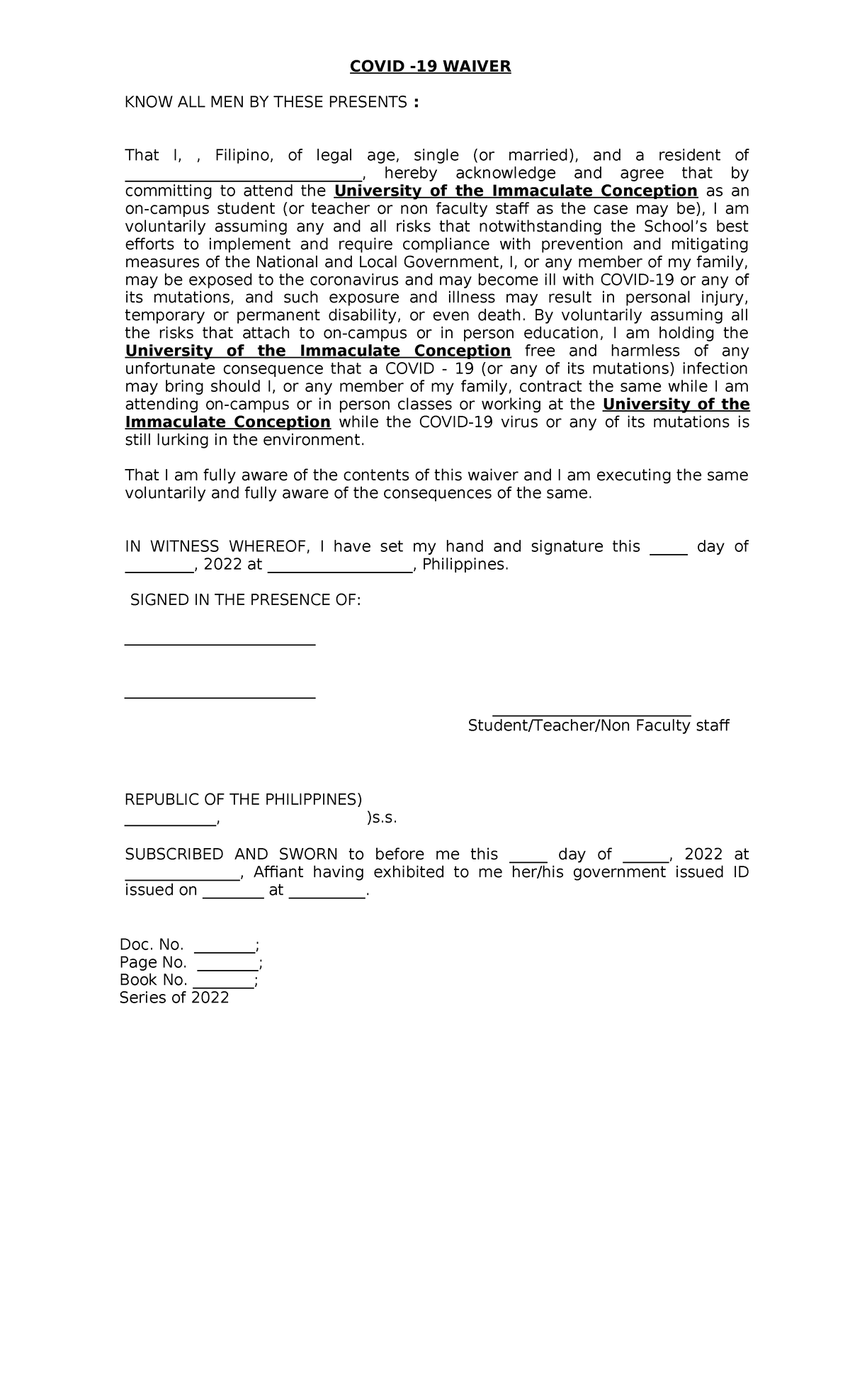 6b - Waiver - COVID -19 WAIVER KNOW ALL MEN BY THESE PRESENTS : That I ...