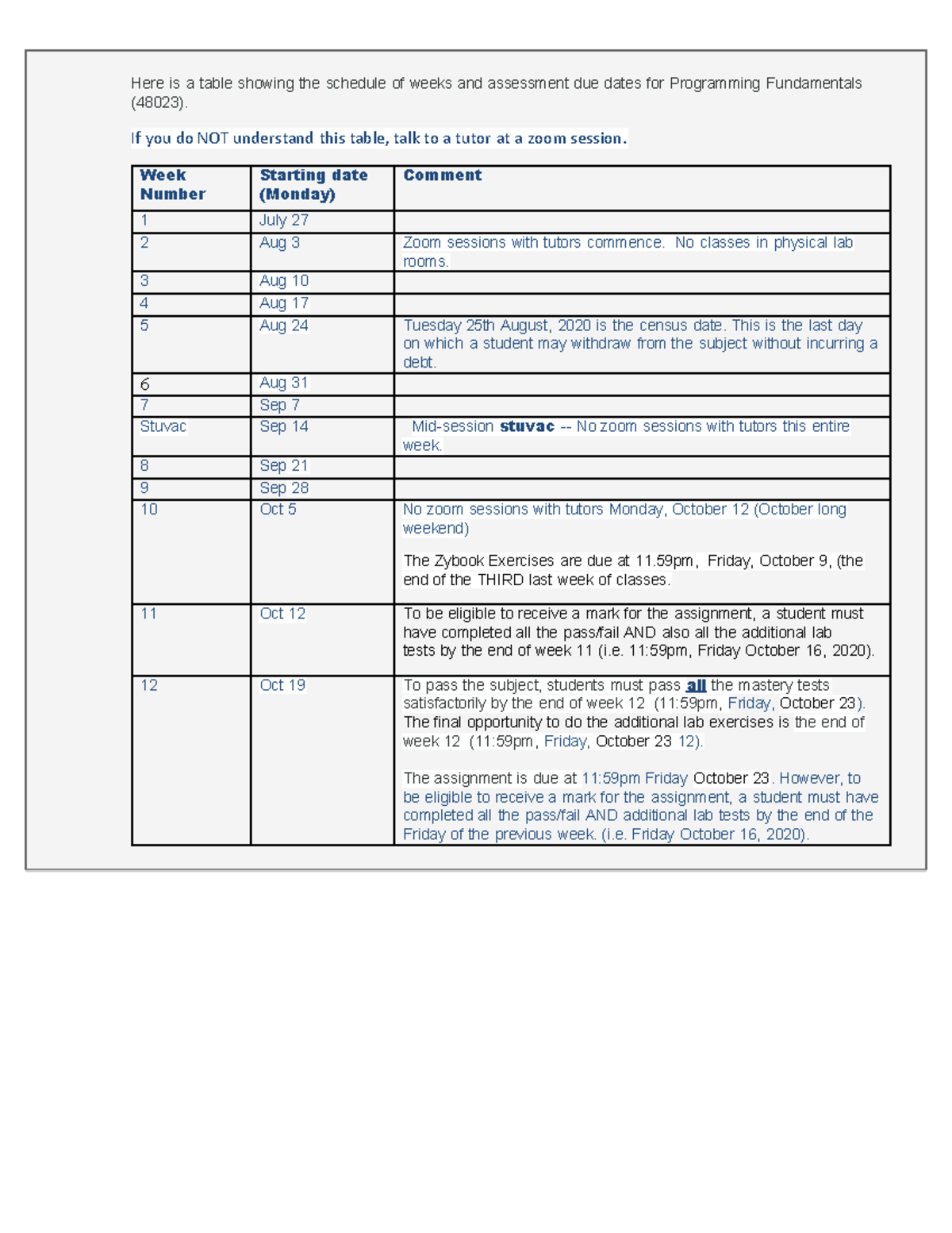 Course outline - useful for assignment dates and info - Week Number ...