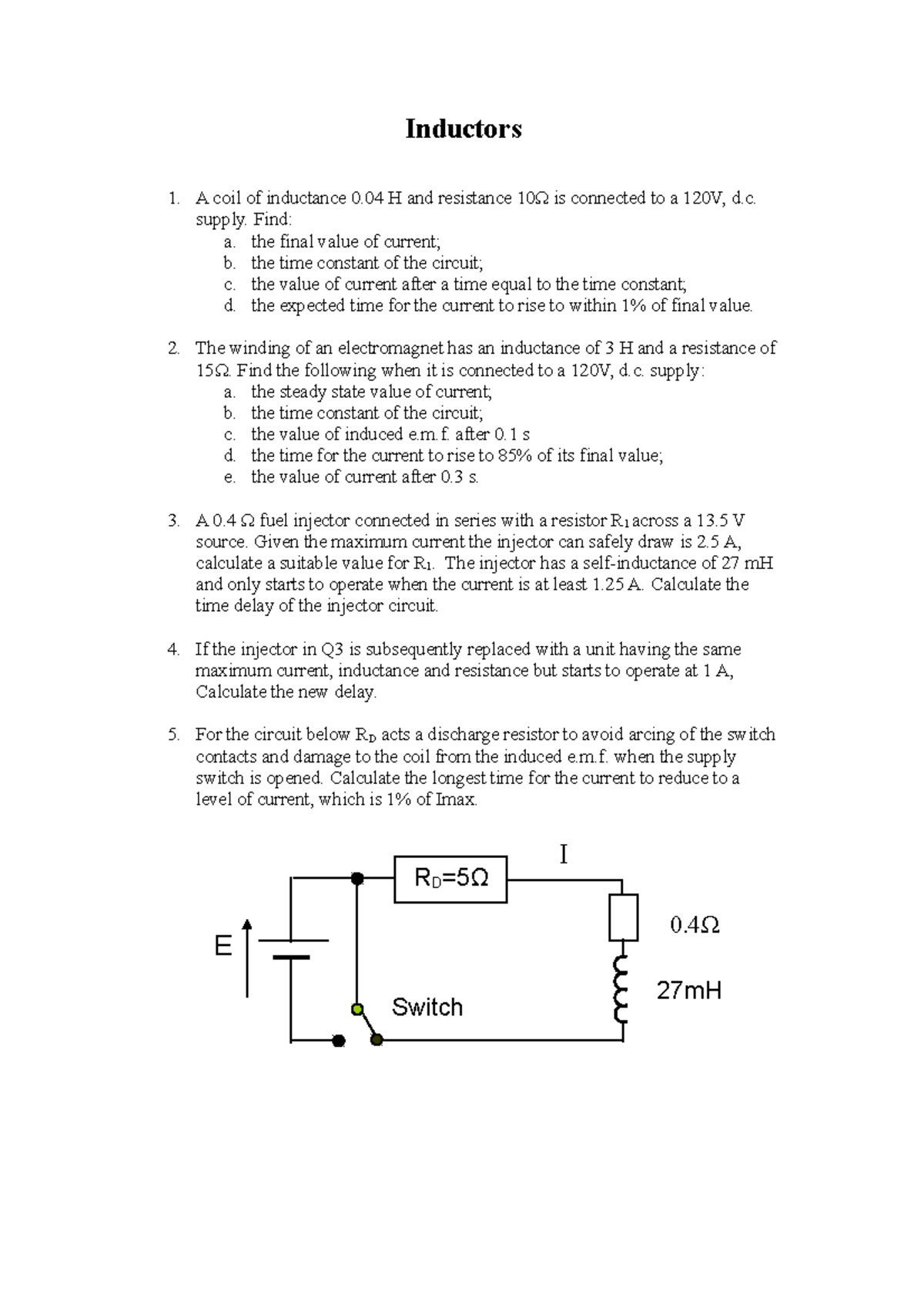 Inductors practise questions very important Inductors A coil of