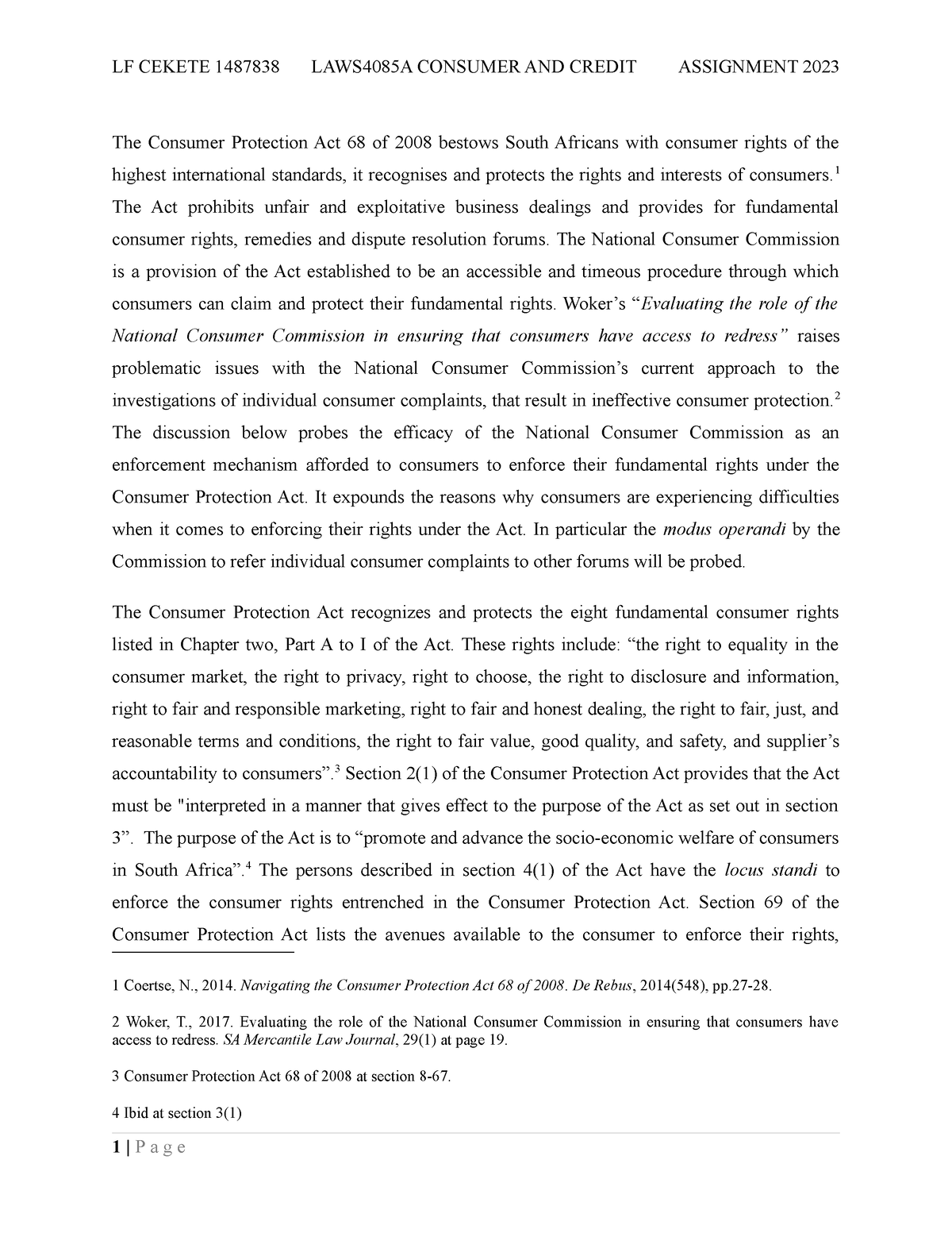 Concred Assignment - The Consumer Protection Act 68 Of 2008 Bestows ...