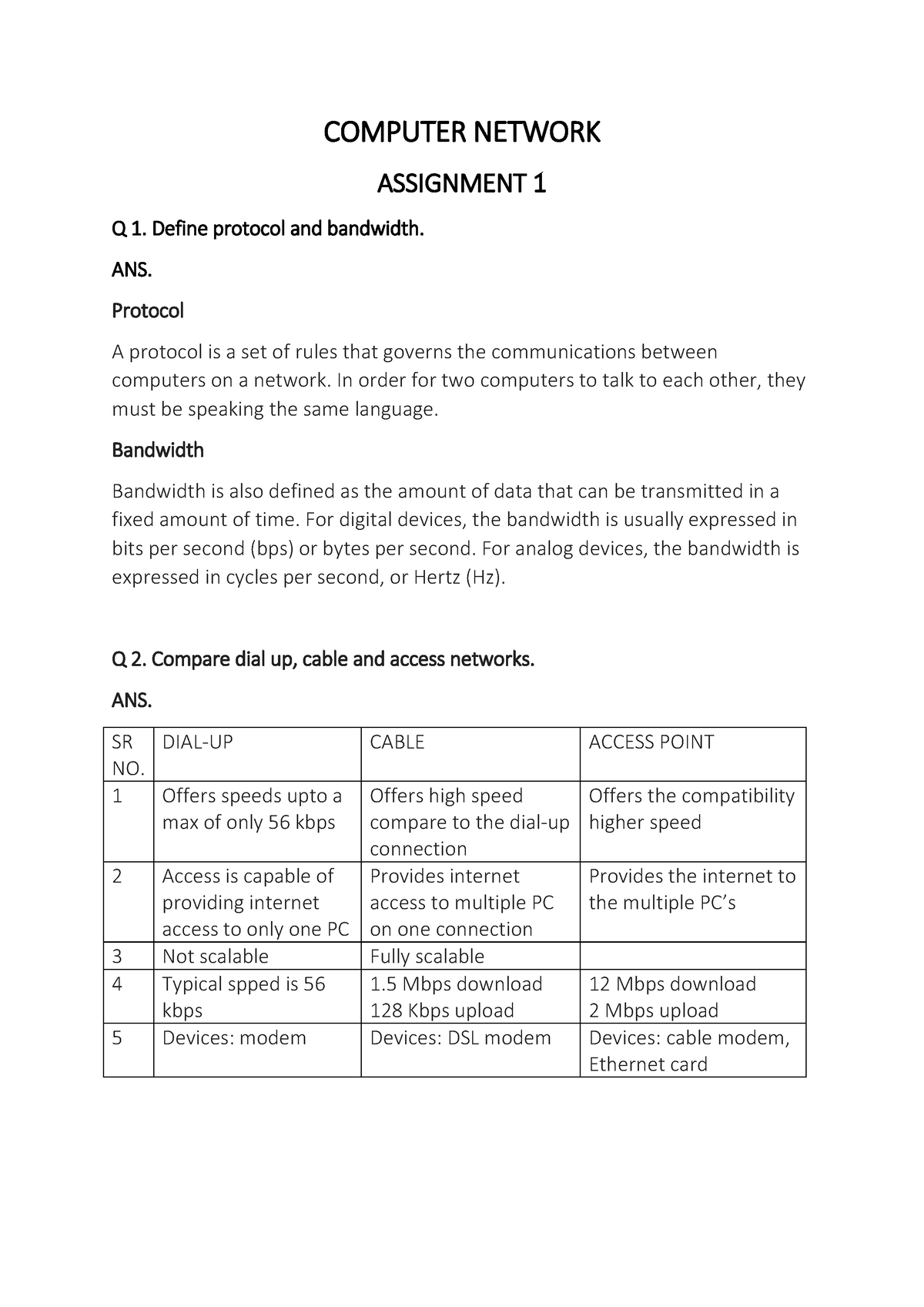 computer networks assignment questions