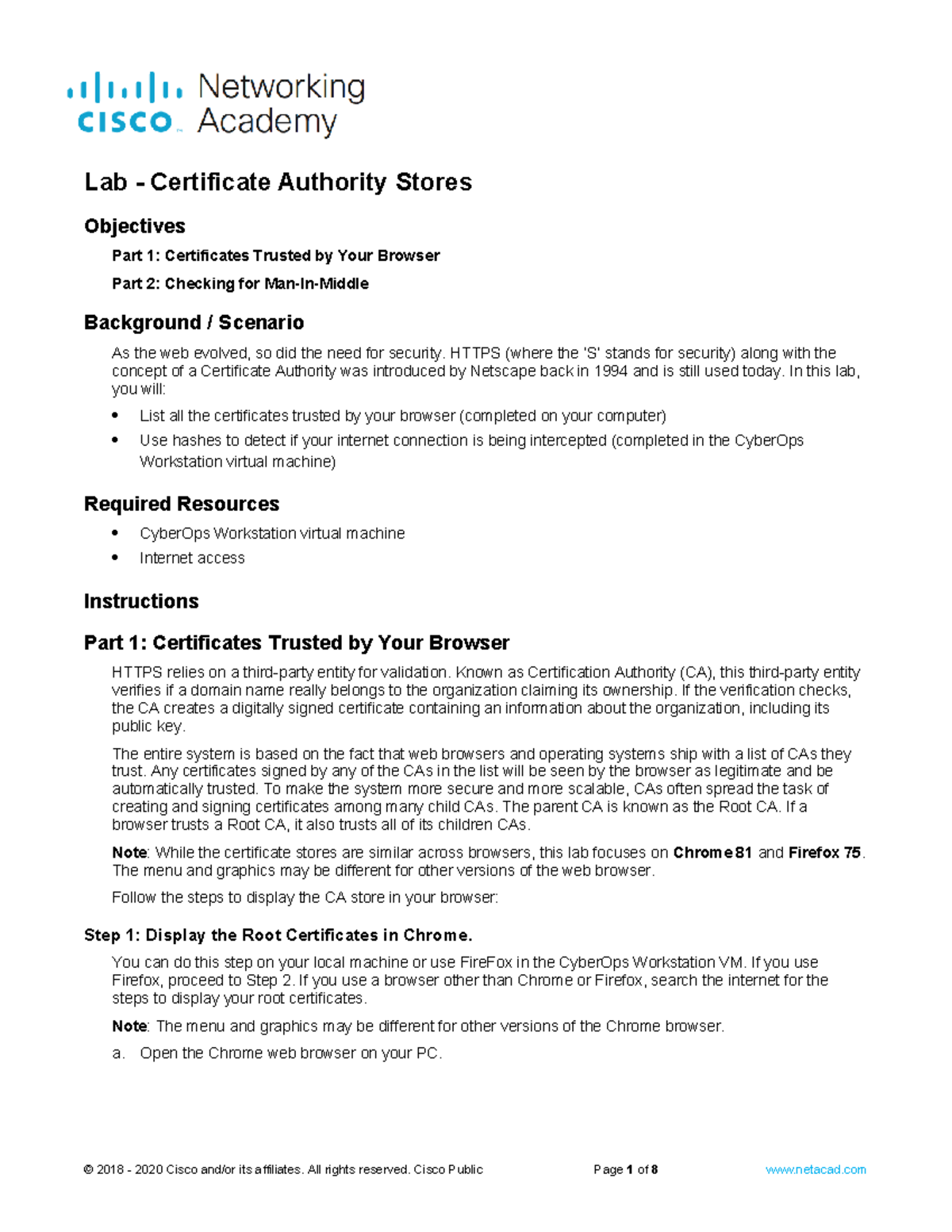 21.4.7 Lab - Certificate Authority Stores - Objectives Part 1 ...