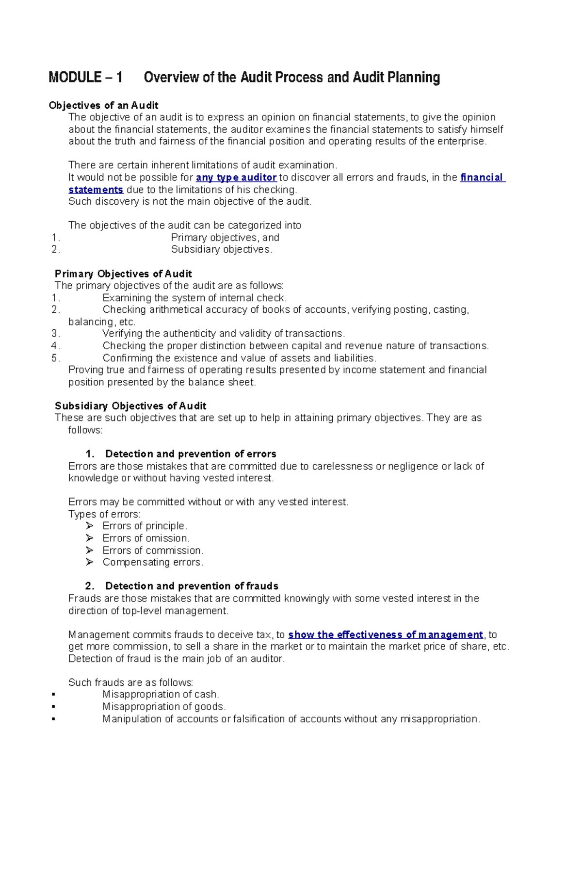 Module 1 Overview of the Audit Process and Audit Planning - MODULE – 1 ...