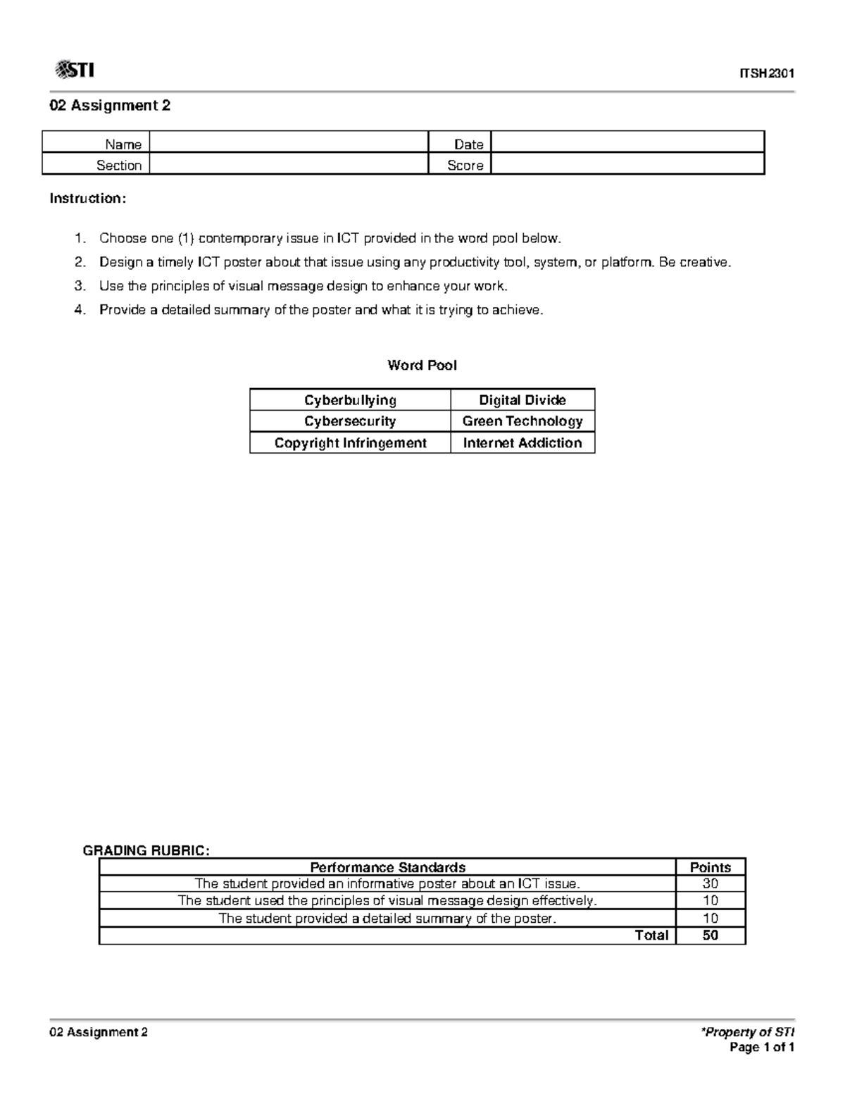 02 Assignment 2 - None - ITSH 02 Assignment 2 *Property of STI Page 1 ...