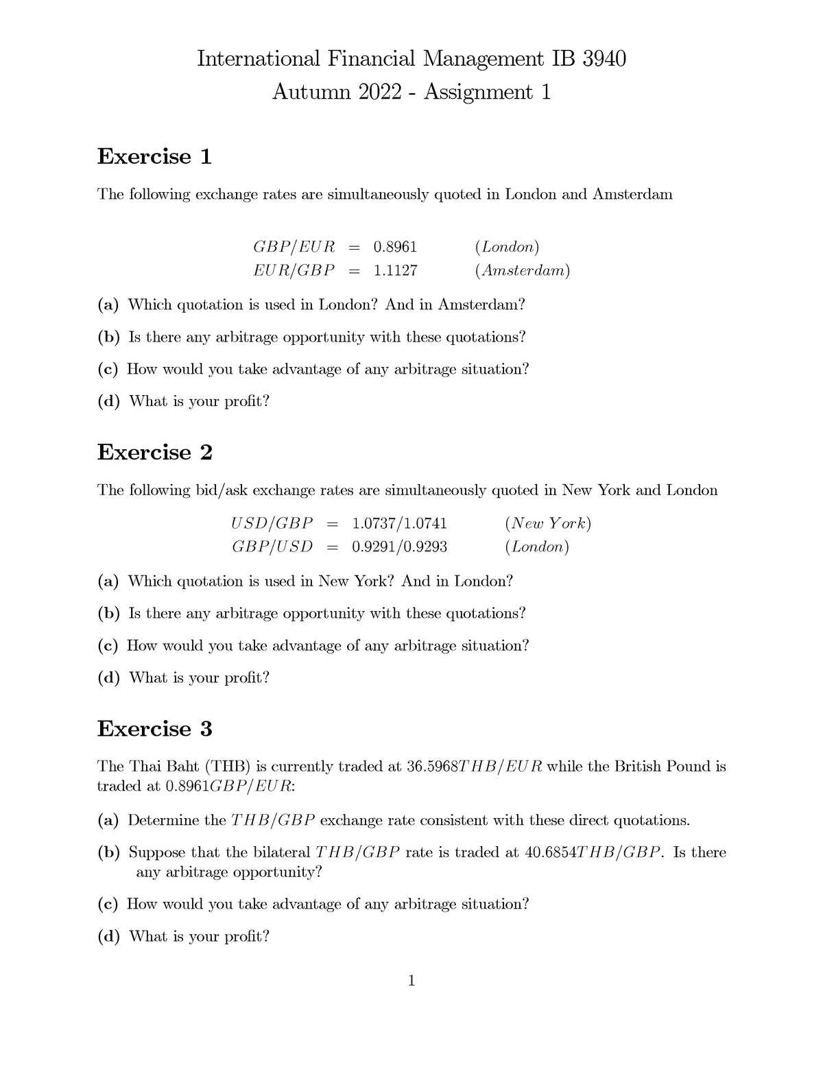 international finance assignment topics