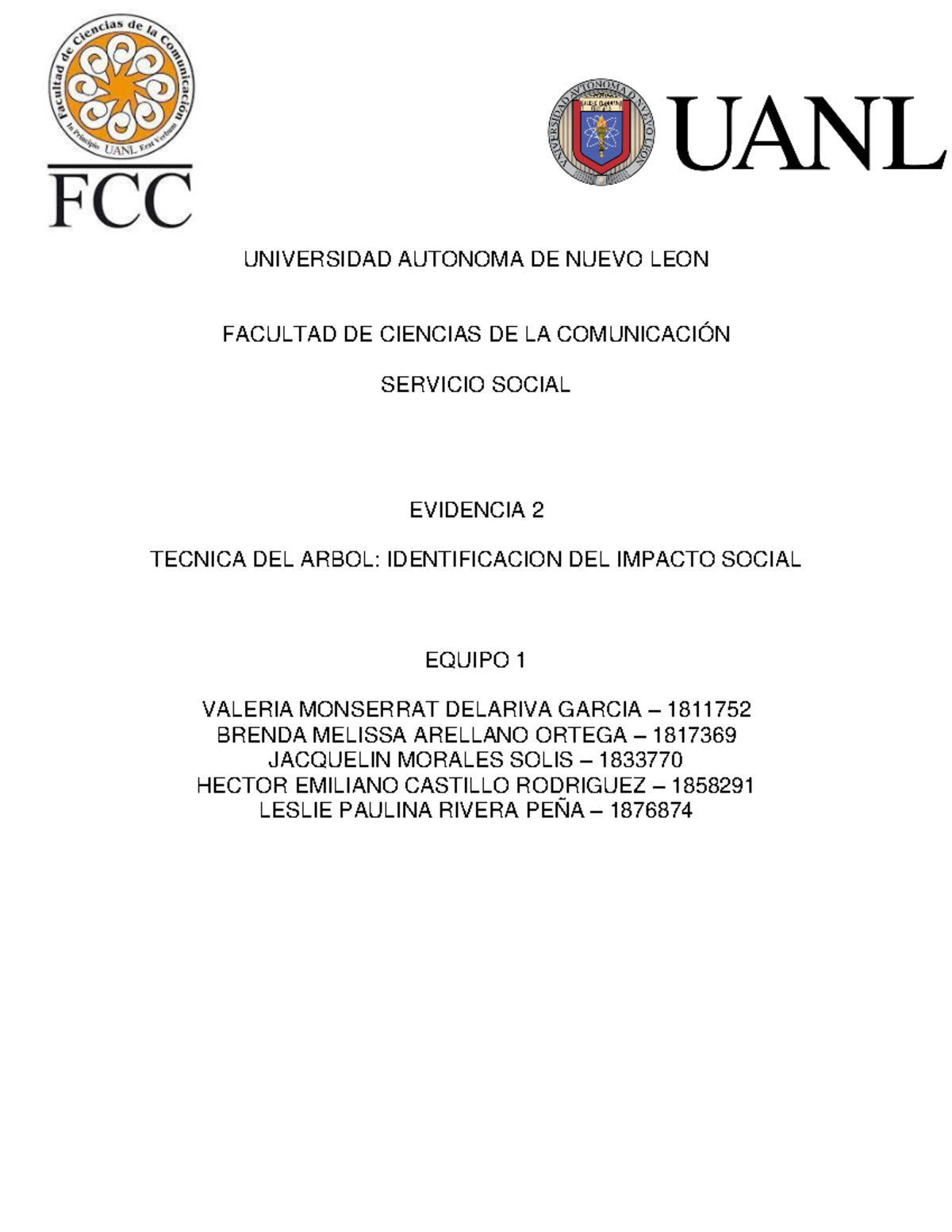 Evidencia 2 Servicio Social - UNIVERSIDAD AUTONOMA DE NUEVO LEON ...