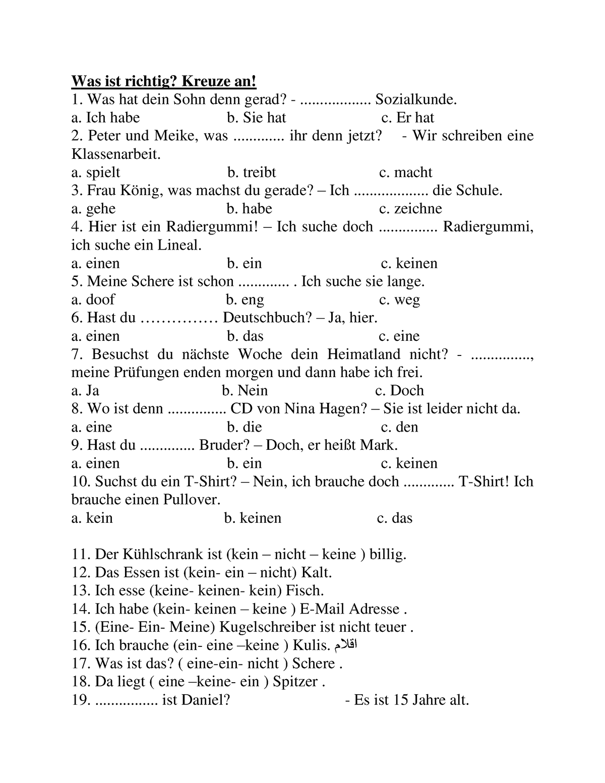 Grammatik Des 1. Schuljahres - Was Ist Richtig? Kreuze An! Was Hat Dein ...