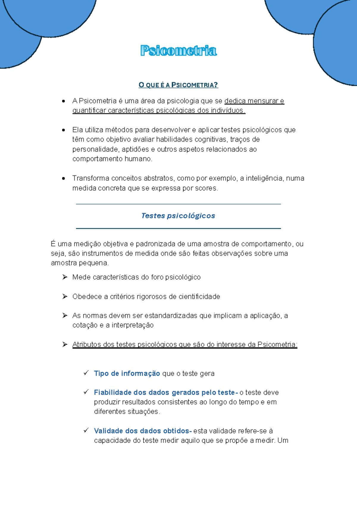 Psicometria Teste 1 - Psicometria O QUE É A PSICOMETRIA? A Psicometria ...