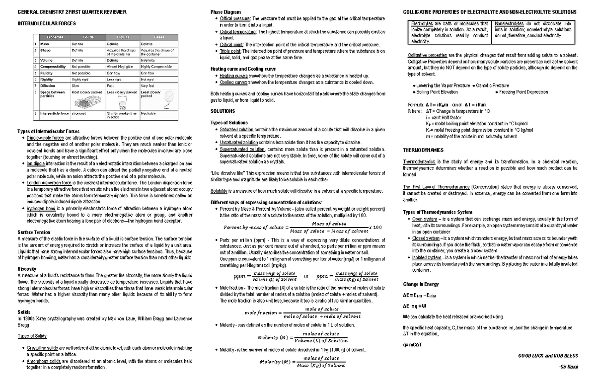 General Chemistry 2 First Quarter Reviewer - GENERAL CHEMISTRY 2 FIRST ...