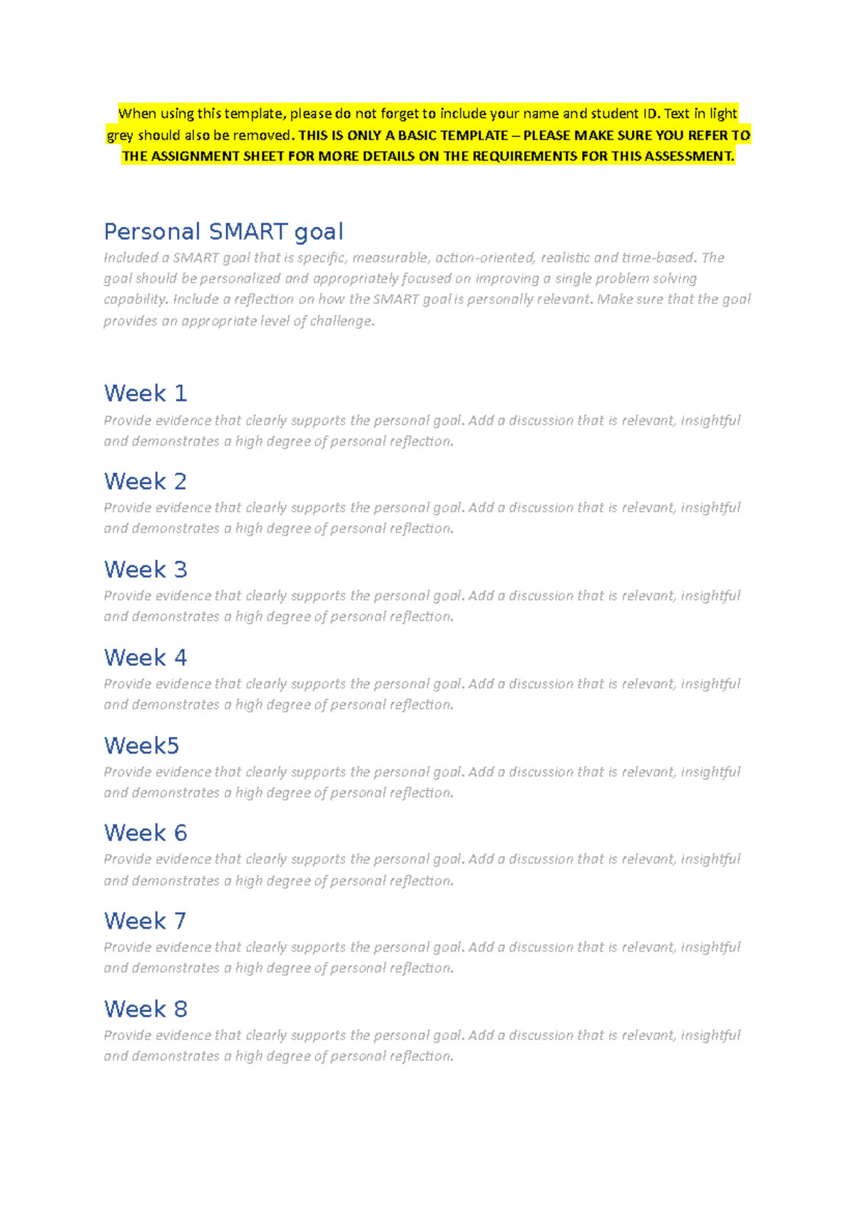 ITECH1101 Portfolio assignment Template Example - When using this ...