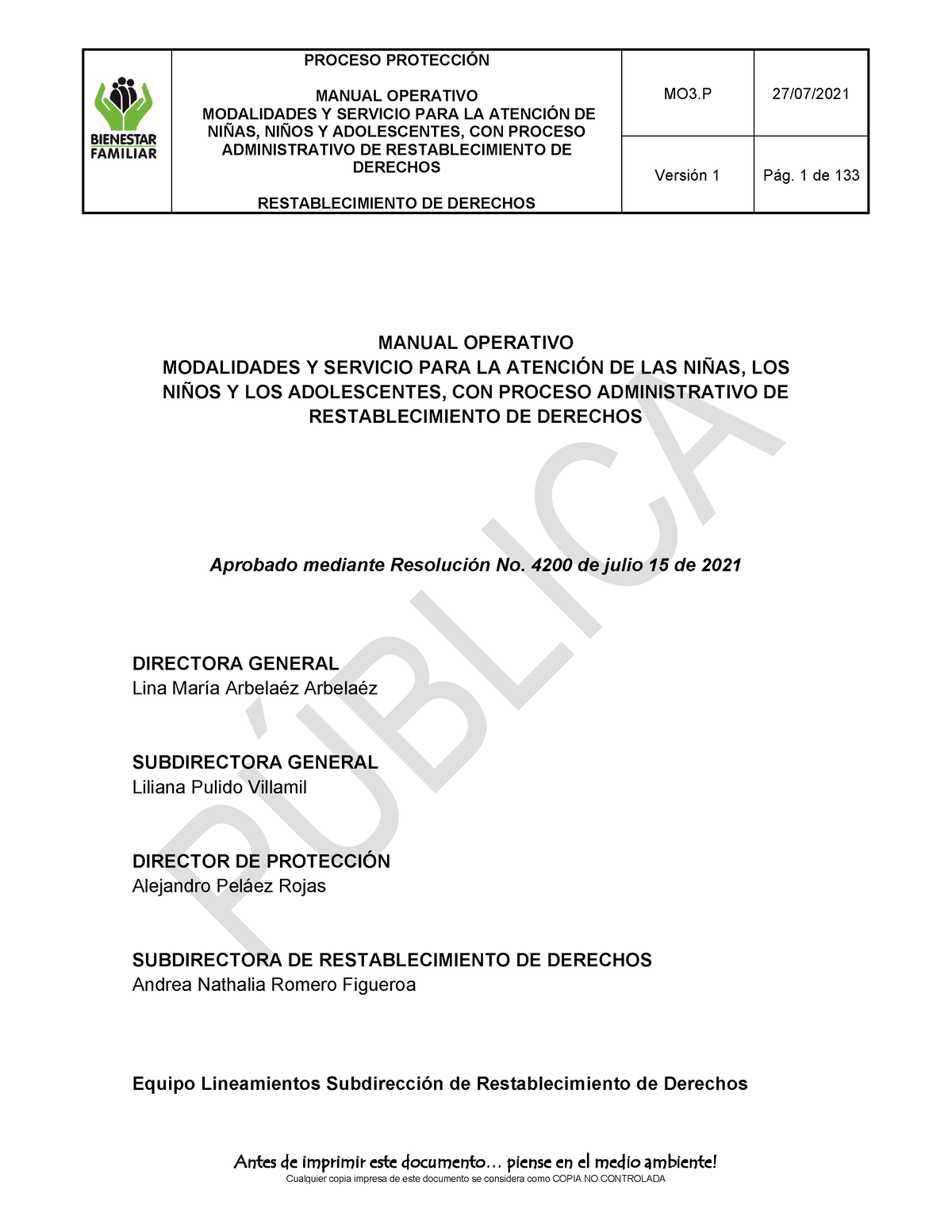 Mo Manual Operativo Manual Operativo Modalidades Y Servicio Para La Atencin De Nias Ni