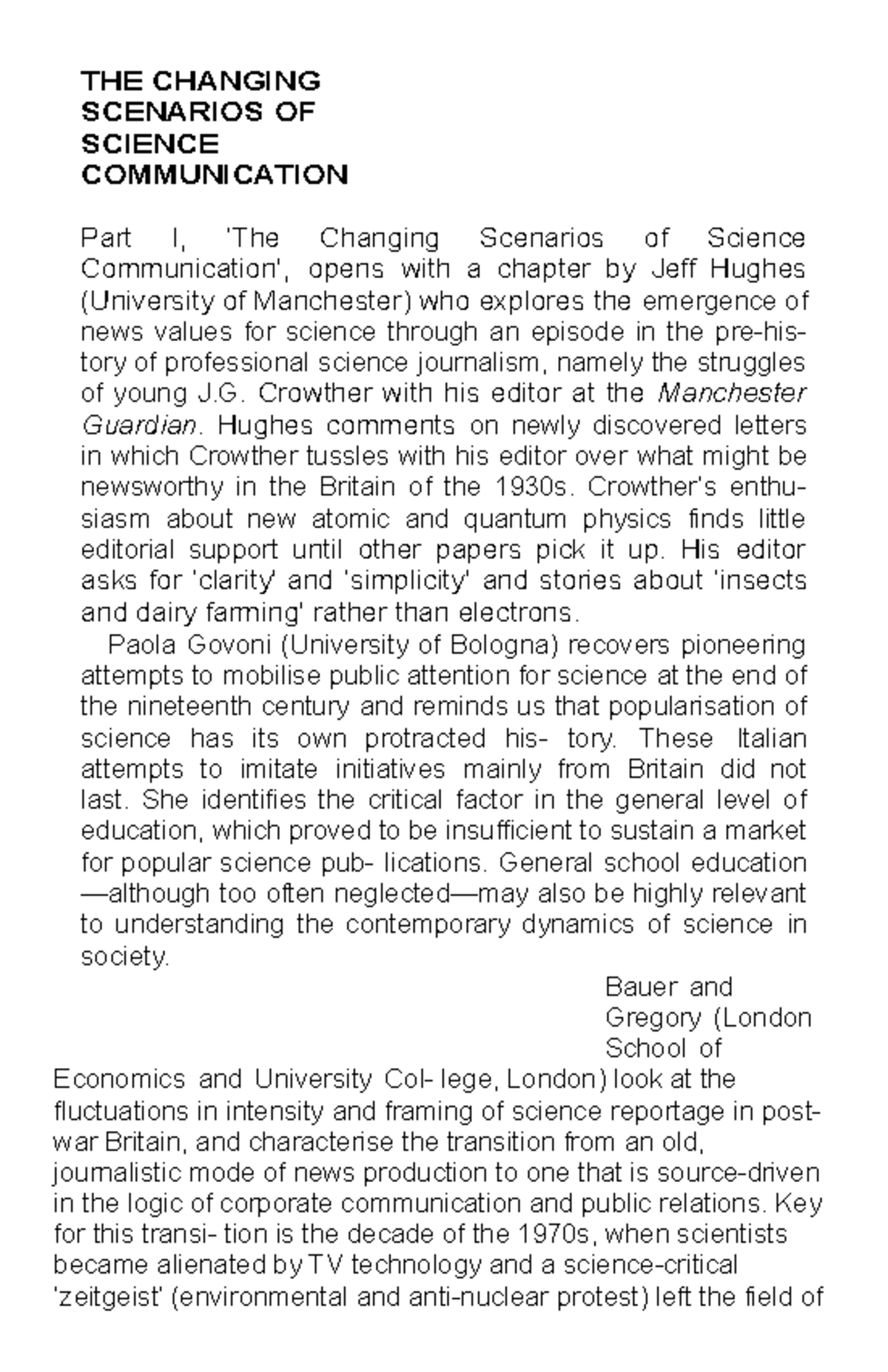 THE Changing Scenarios OF Science Communication - THE CHANGING ...