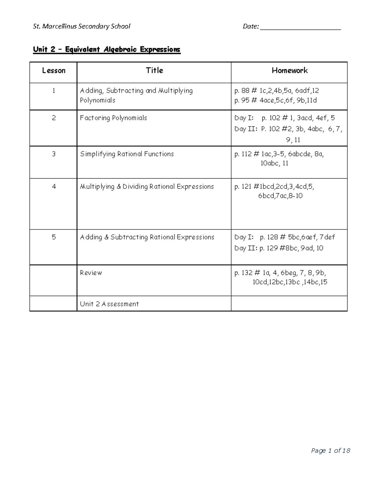 Unit 2 Lessons - Blank Notes - Unit 2 – Equivalent Algebraic ...