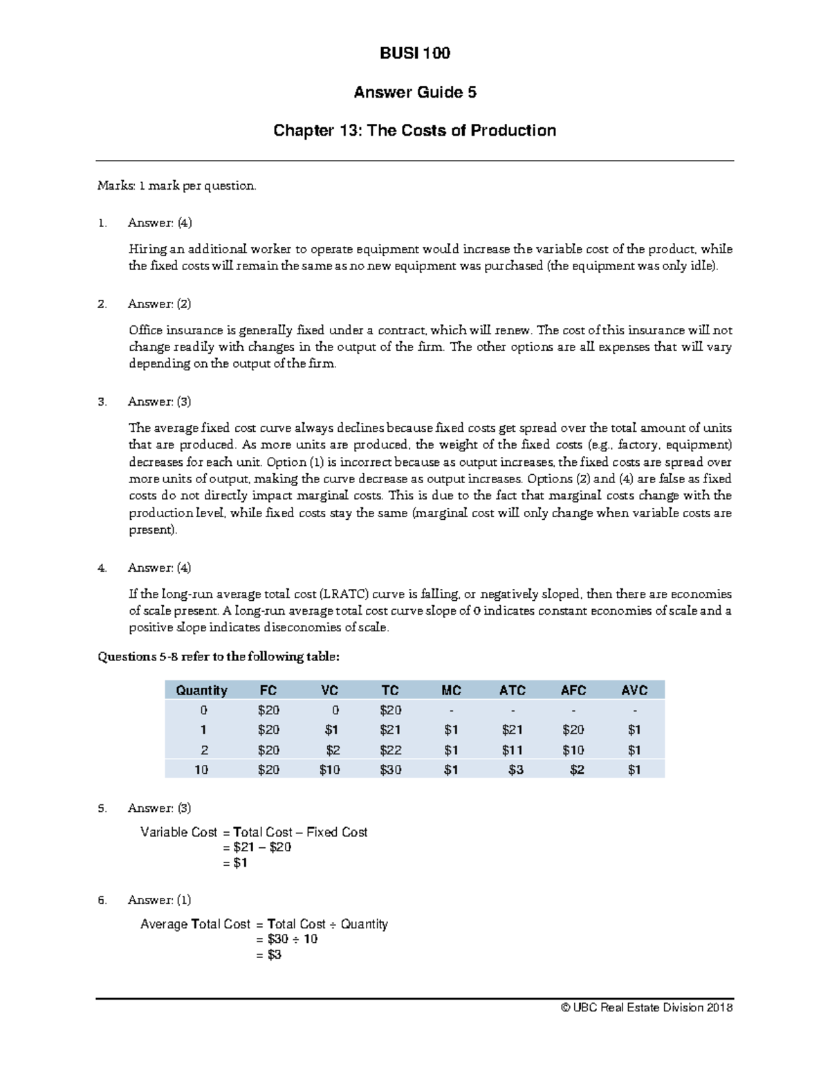 Busi100 Assisgnment 5 Answer Guide Ubc Real Estate Division 2018