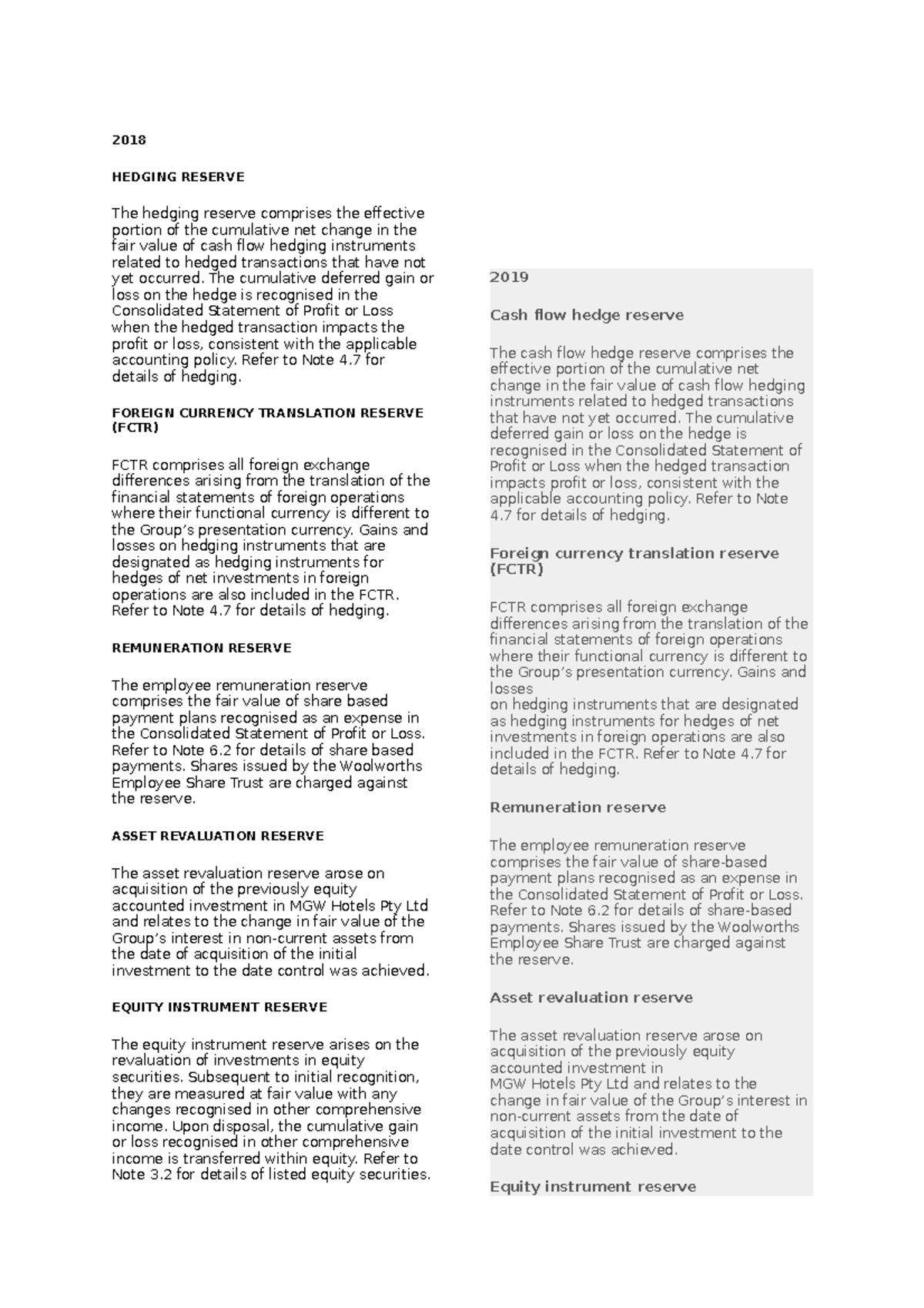 2018 - report - 2018 HEDGING RESERVE The hedging reserve comprises the ...