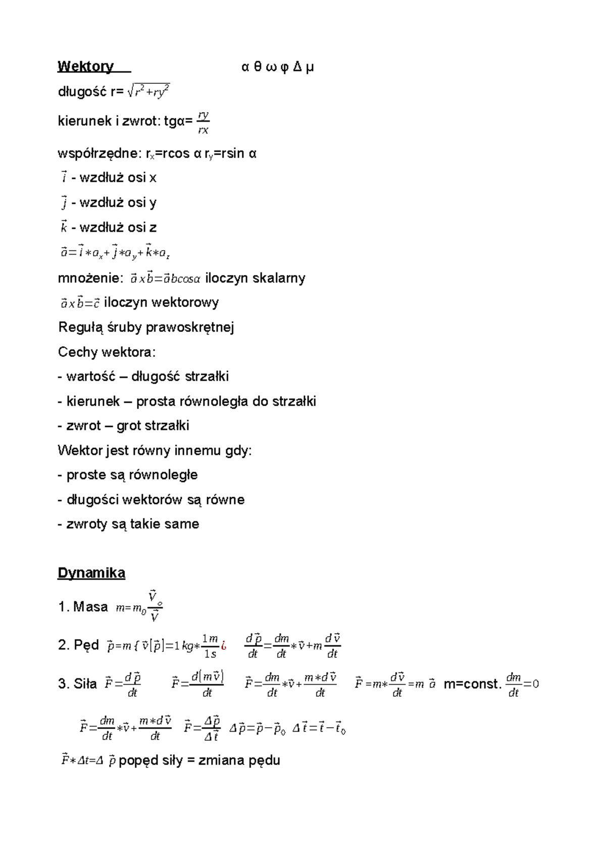 Sprawdzian Wektory 1 Liceum Fizyka www.studocu.com