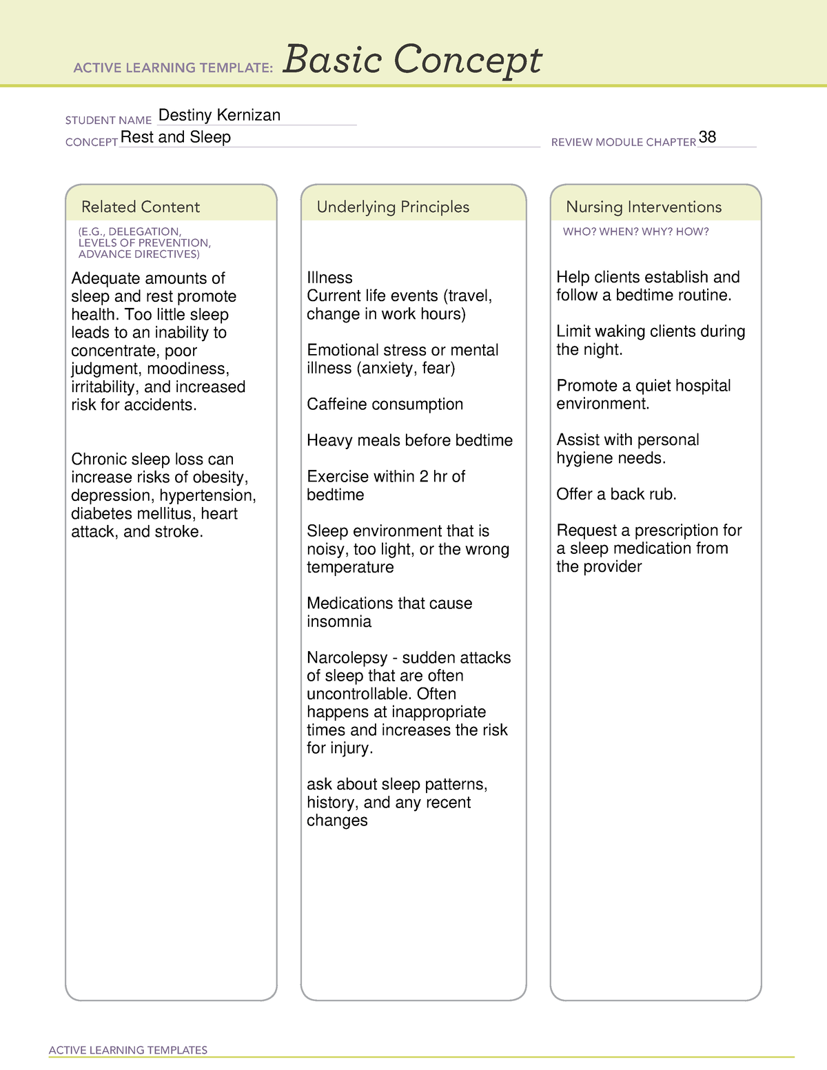 CH 38 Rest and Sleep - nice ati temp - 290 - ACTIVE LEARNING TEMPLATES ...