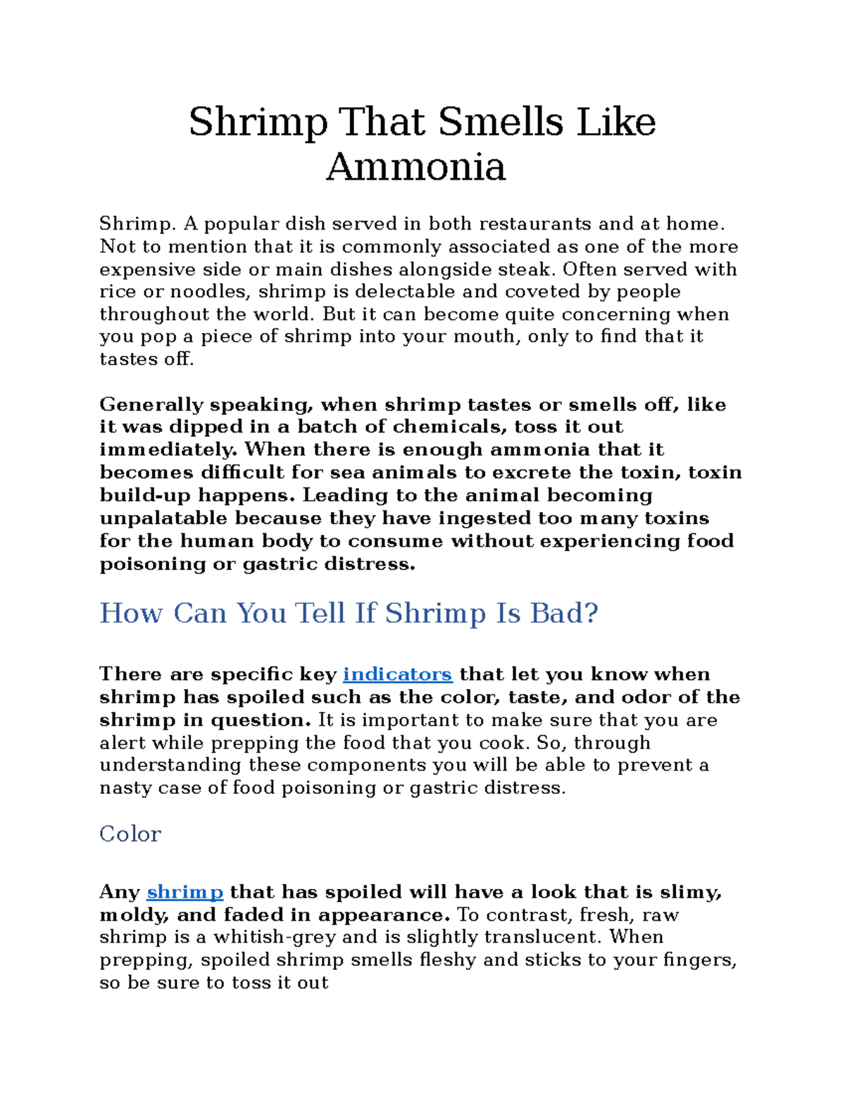 Shrimp That Smells Like Ammonia Shrimp That Smells Like Ammonia