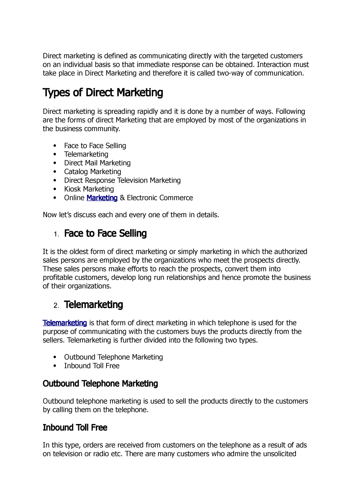 essay on direct marketing