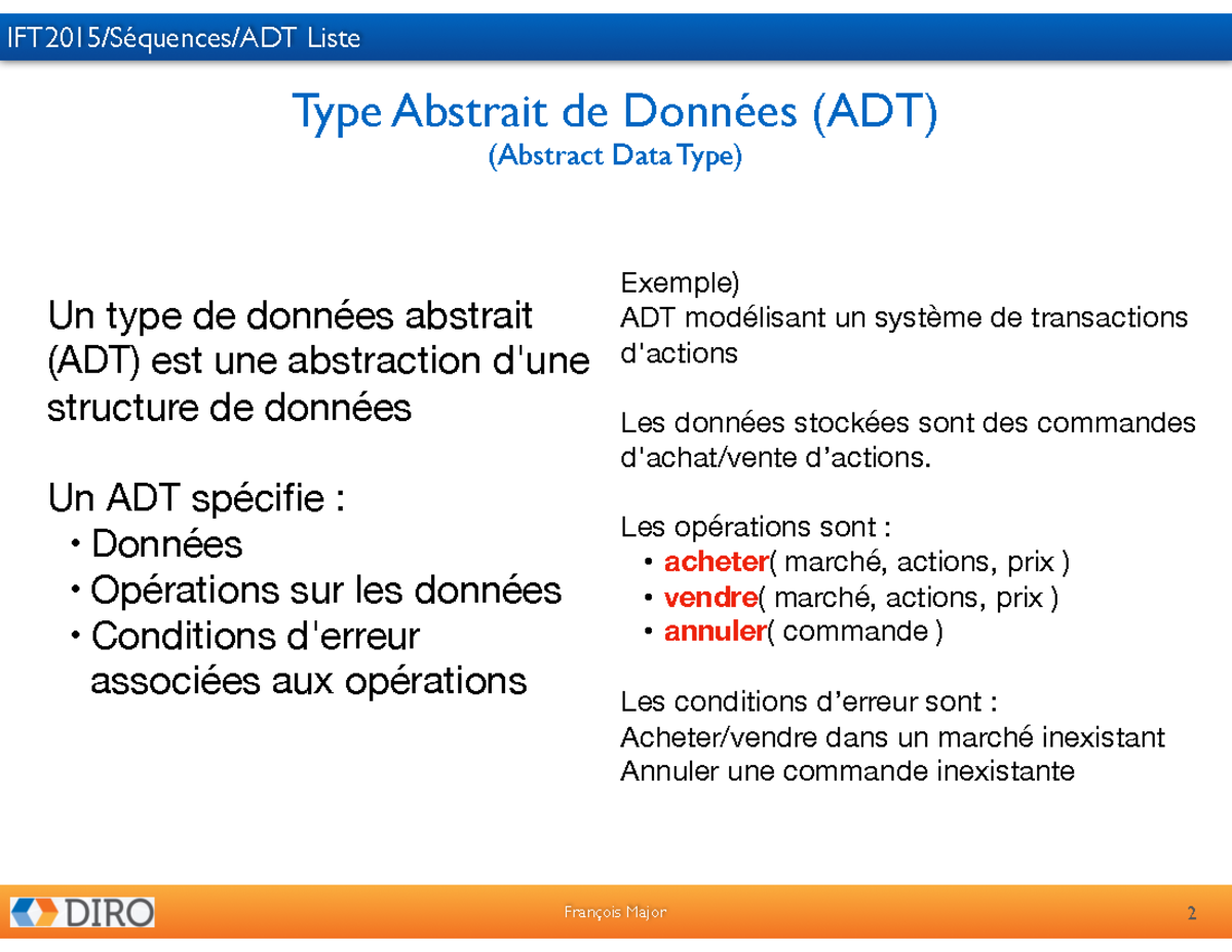 1.ADT Liste - François Major Type Abstrait de Données (ADT) (Abstract ...