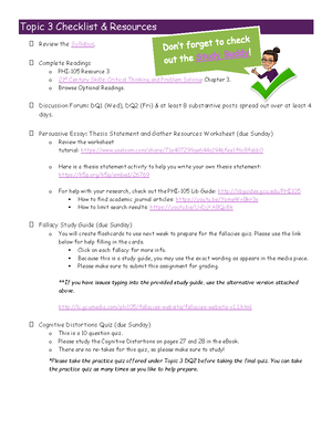 Topic 4 Checklist for each week of class - Topic 4 Checklist ...