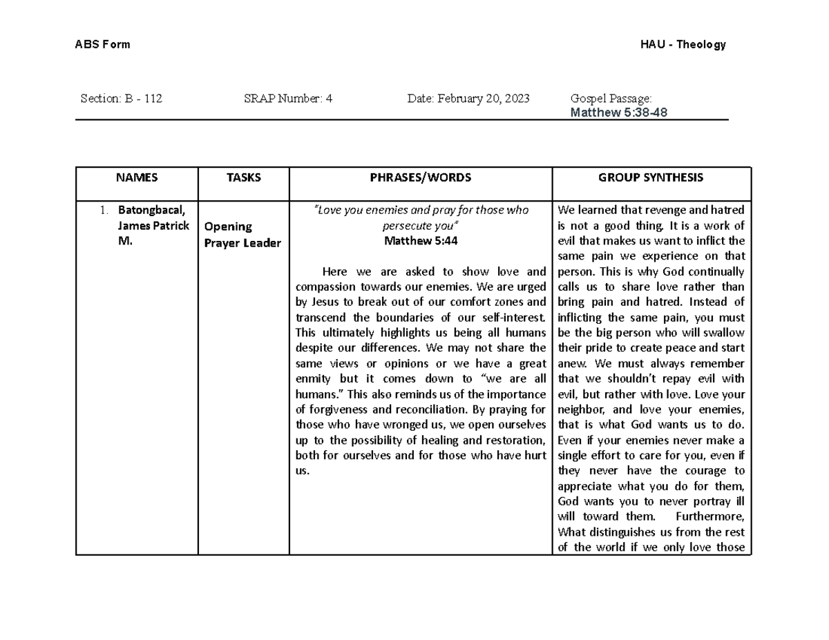 ABS Form Group 4 - Angelite bible sharing - Section: B - 112 SRAP ...
