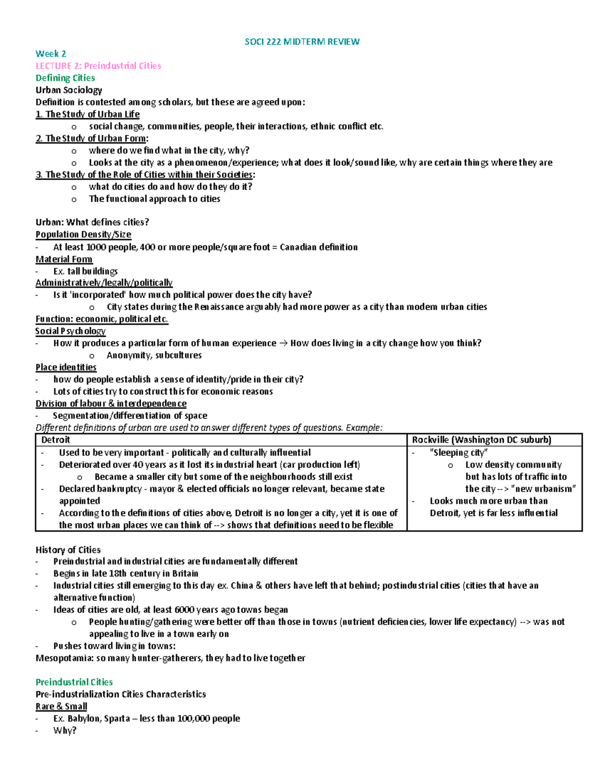 SOCI 222 Midterm Review - SOCI 222 MIDTERM REVIEW Week 2 LECTURE 2 ...