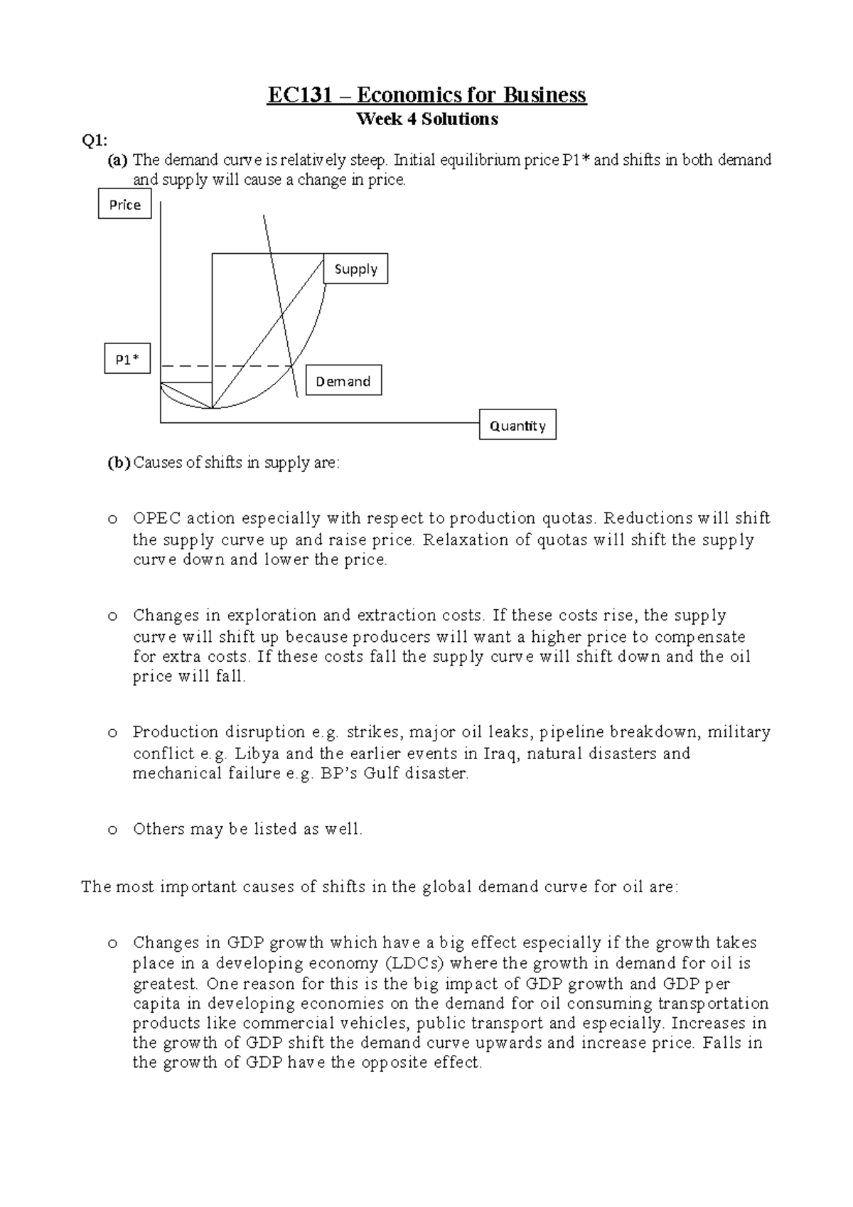 Seminar 4 - Solution for tutorial - Supply Demand Price Quantity P1 ...