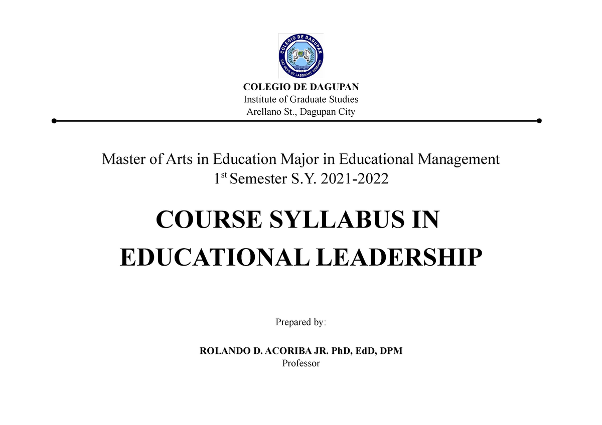 Course Syllabus in Major in Educational Leadership Motivational CDD