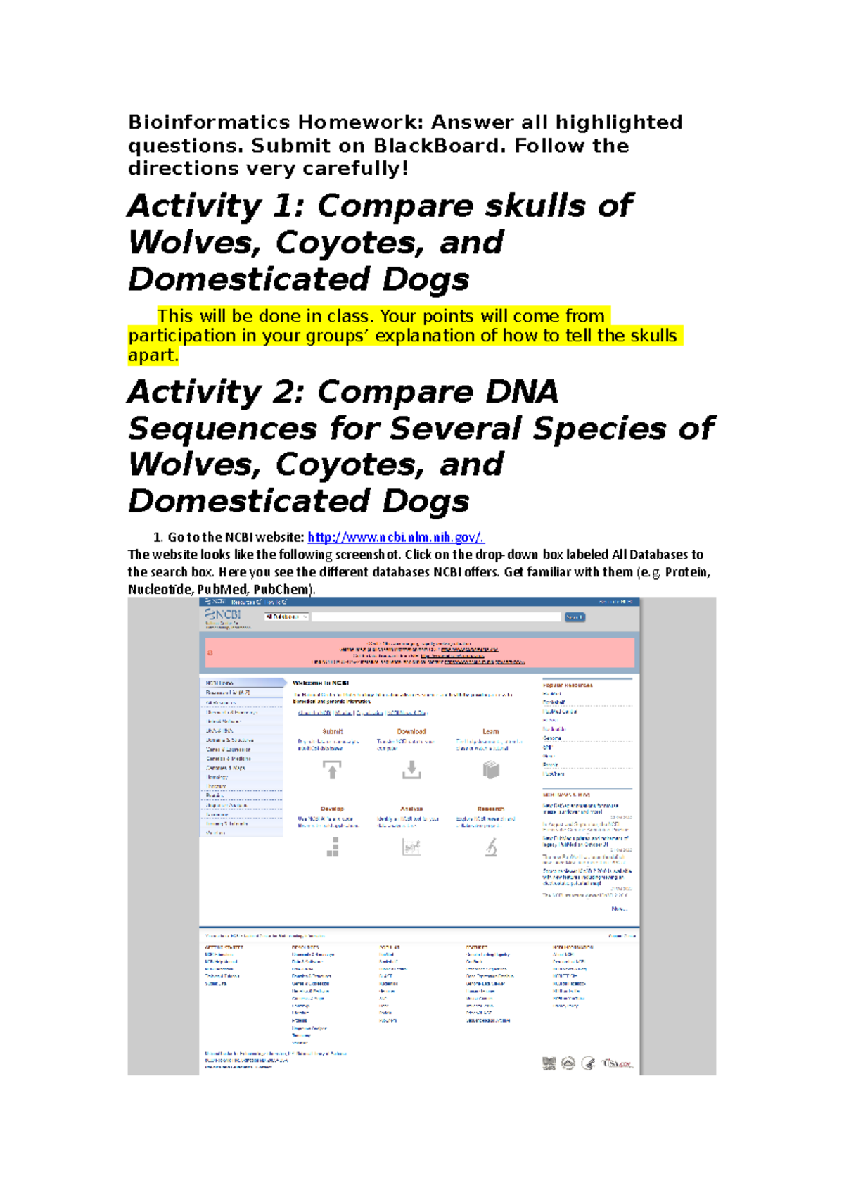 bioinformatics assignments