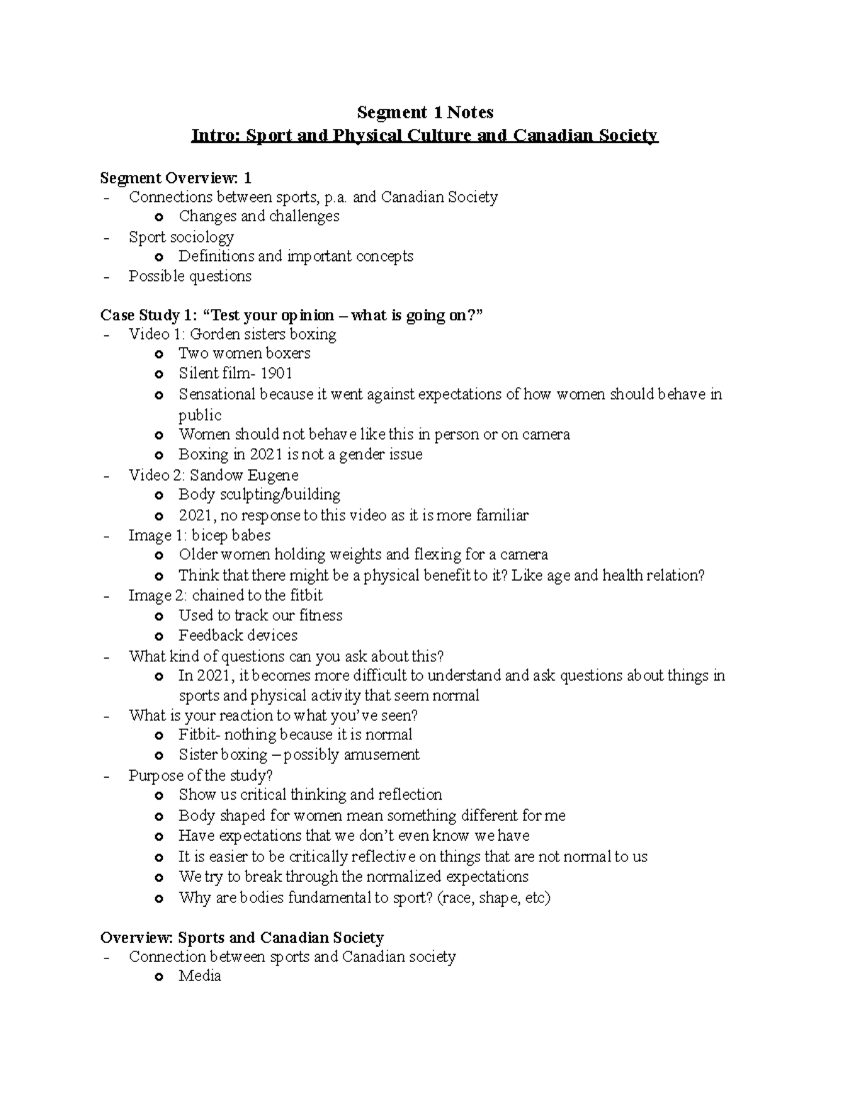 2250 Notes for Midterm 1 From Lecture - Segment 1 Notes Intro: Sport ...