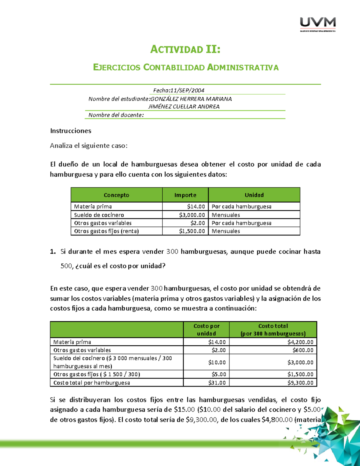 A2 Ejercicios Actividad Ii Ejercicios Contabilidad Administrativa